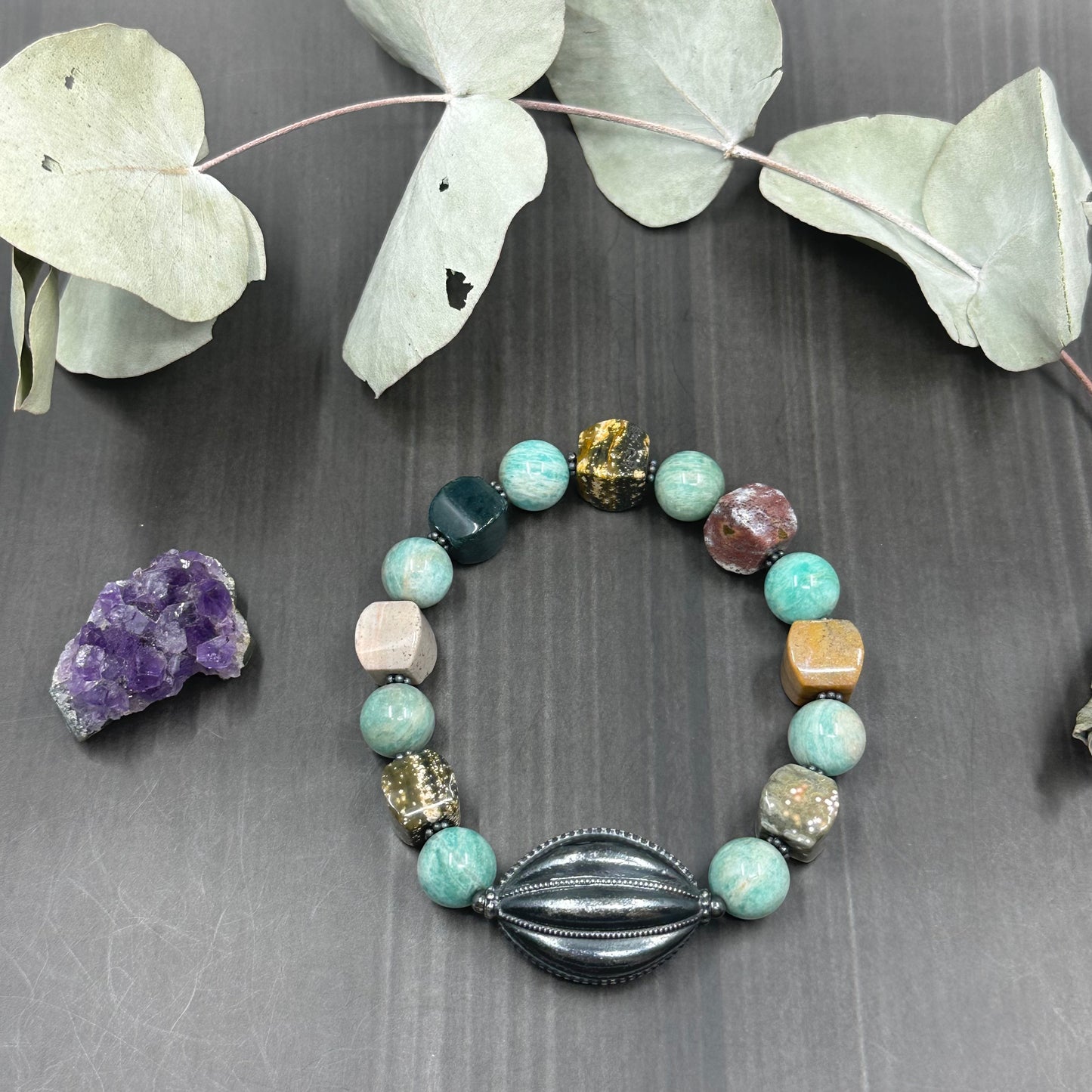 Ocean Jasper, Amazonite, and Sterling Silver Bracelet