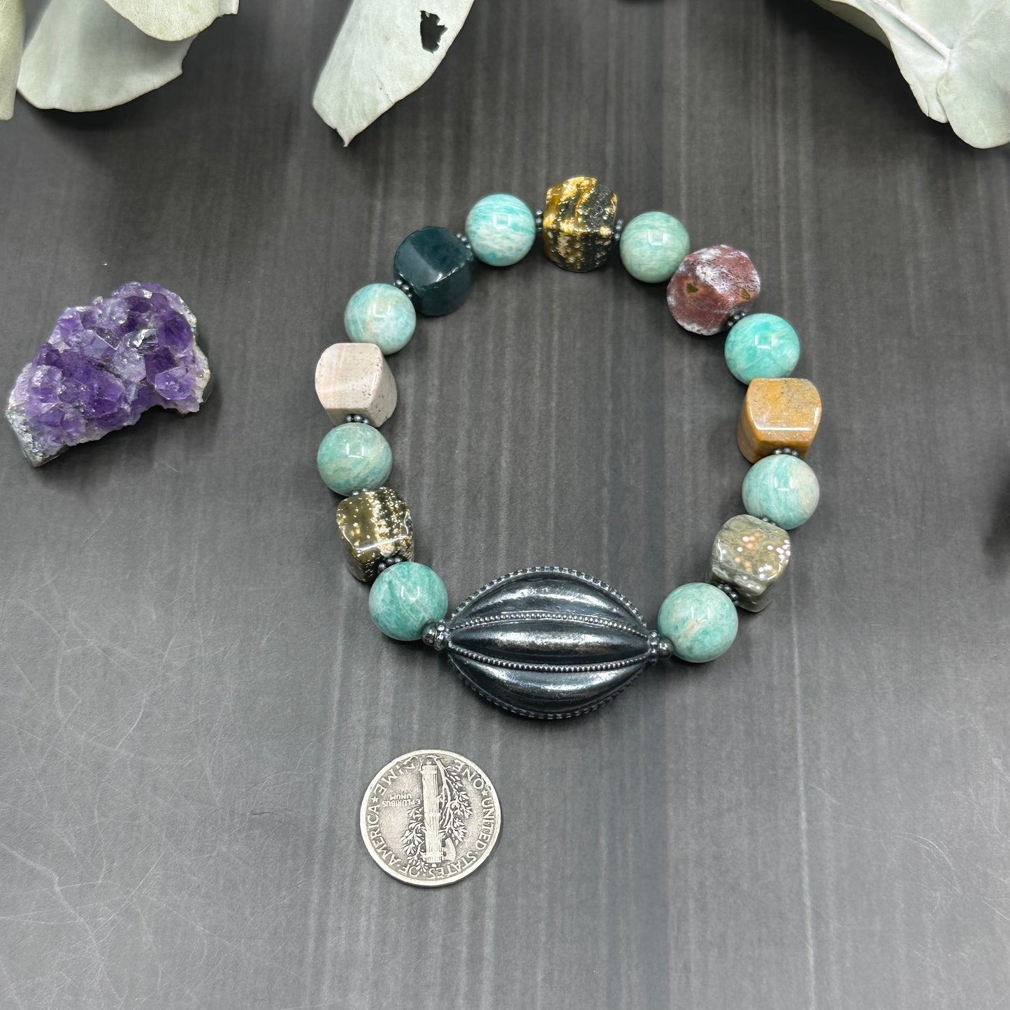 Ocean Jasper, Amazonite, and Sterling Silver Bracelet