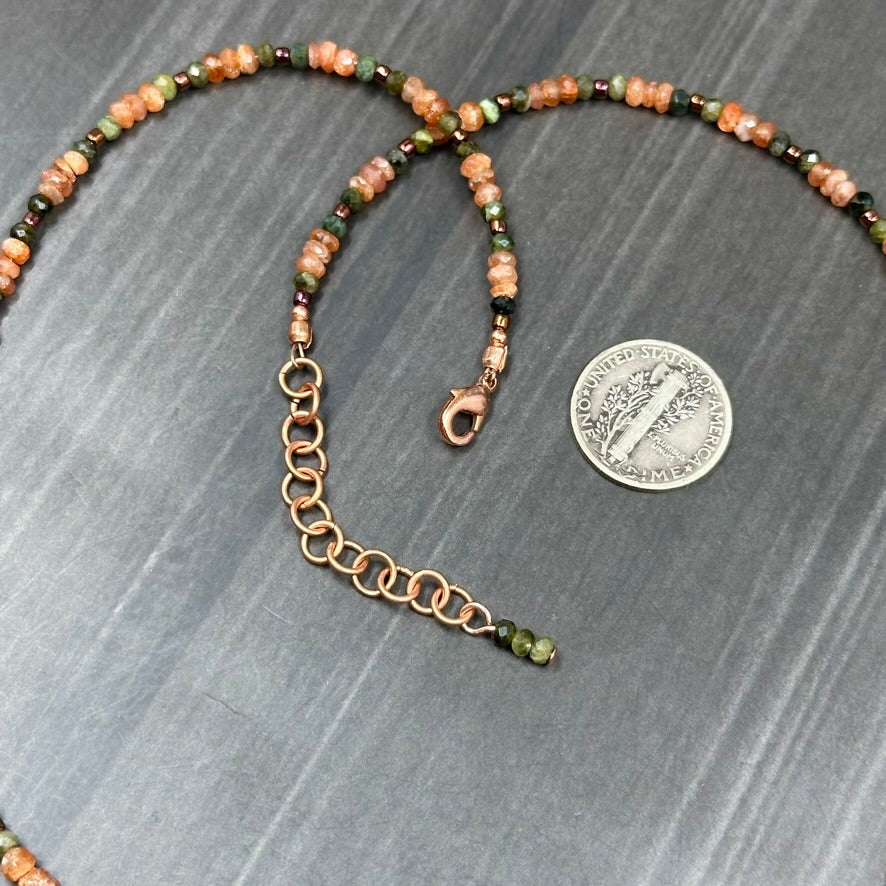 Sunstone and Green Tourmaline necklace in copper
