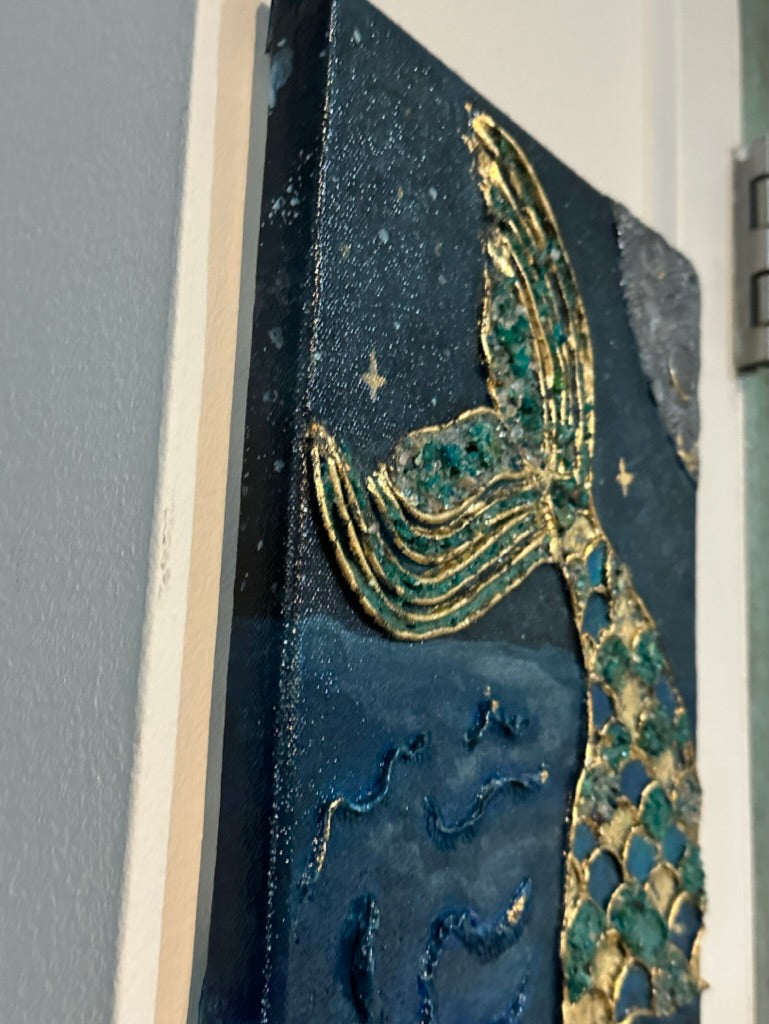 Mermaid in the Moonlight 8x10" Mixed Media Piece