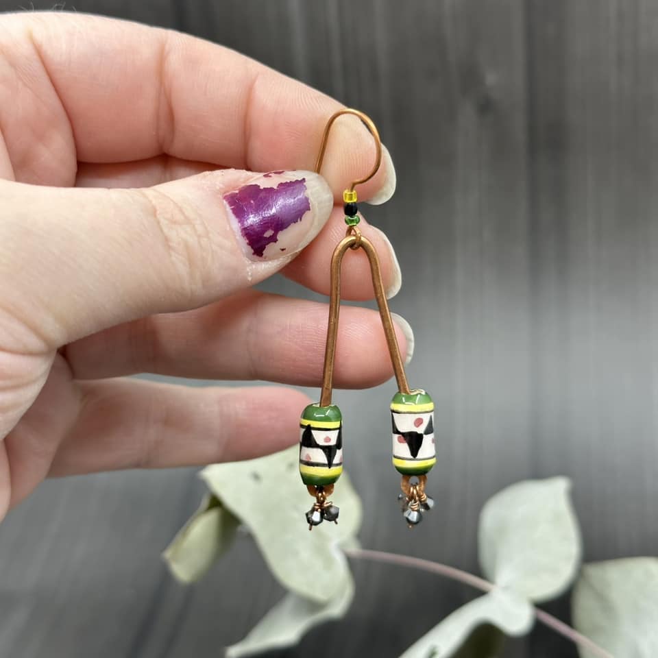 Peruvian ceramics, copper, and Crystal earrings