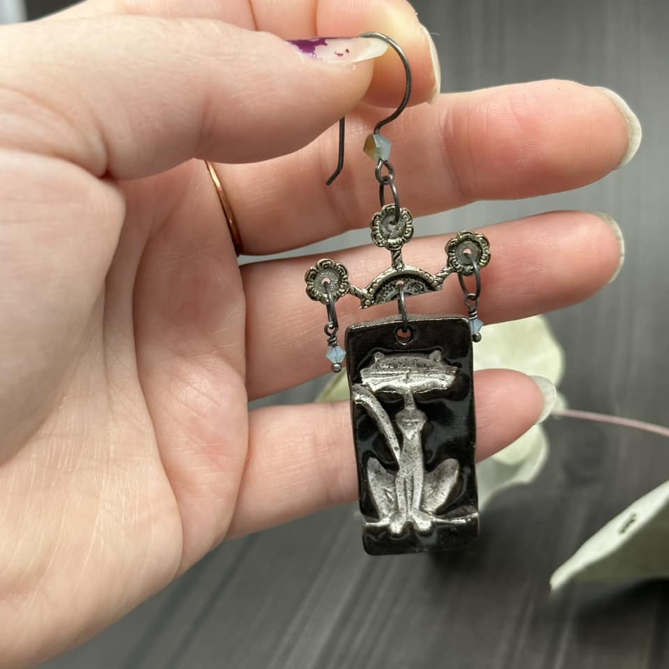 Swarovski Crystal, Sterling, and Ceramic Cat Earrings