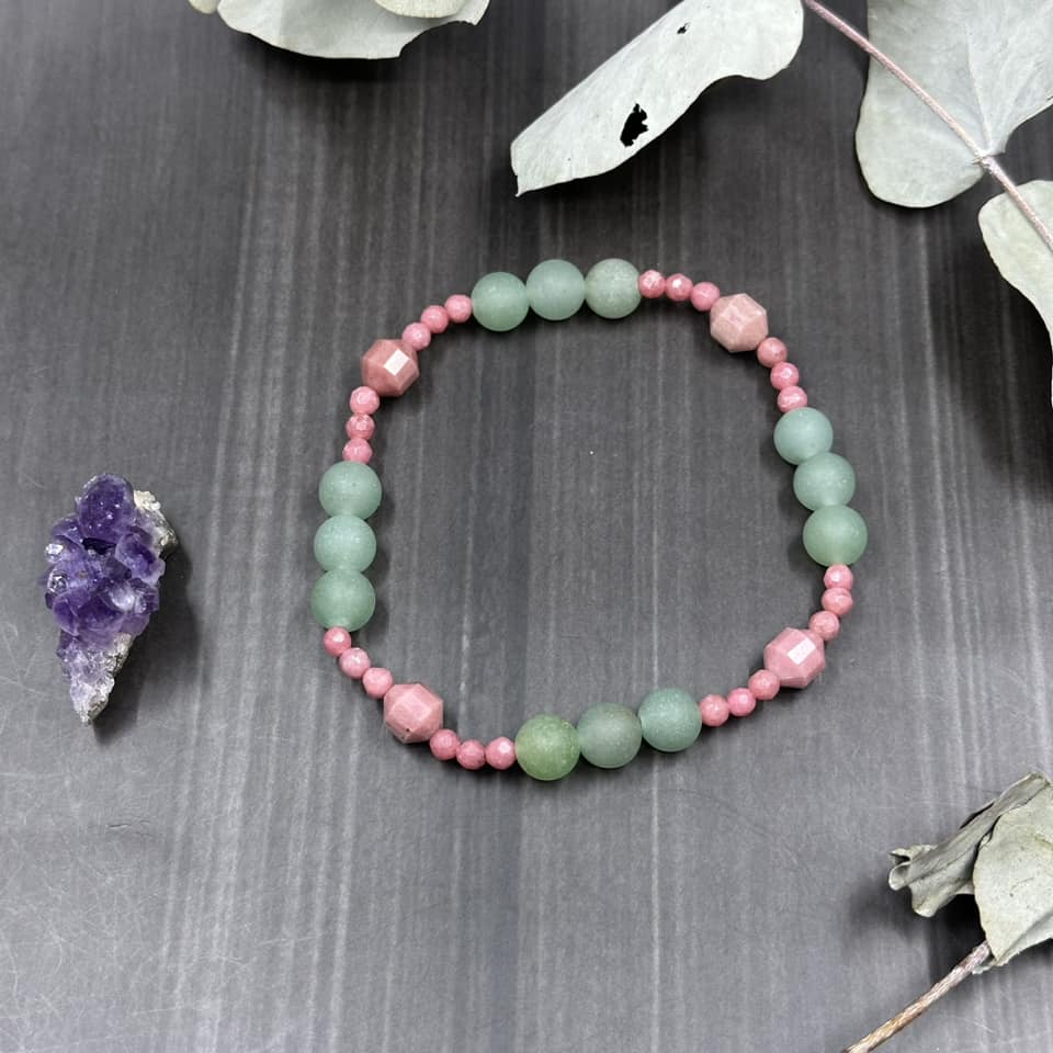 8.25" Rhodonite and Aventurine Stretch Bracelet