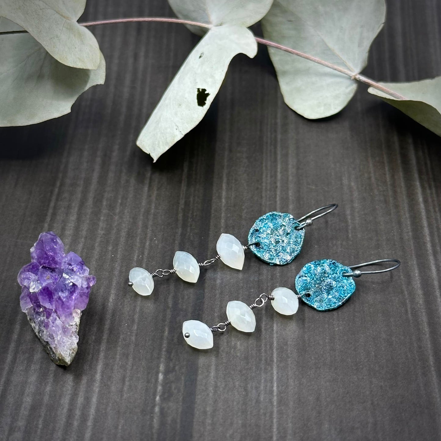 Blue Moon, Sterling Silver, and White Moonstone Earrings