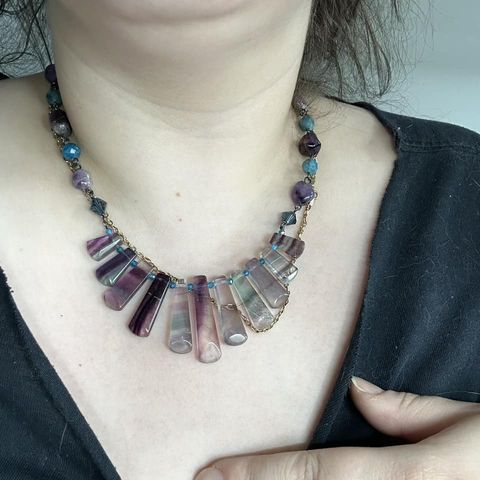 Amethyst, Fluorite, Apatite, and Sterling Silver Statement Necklace