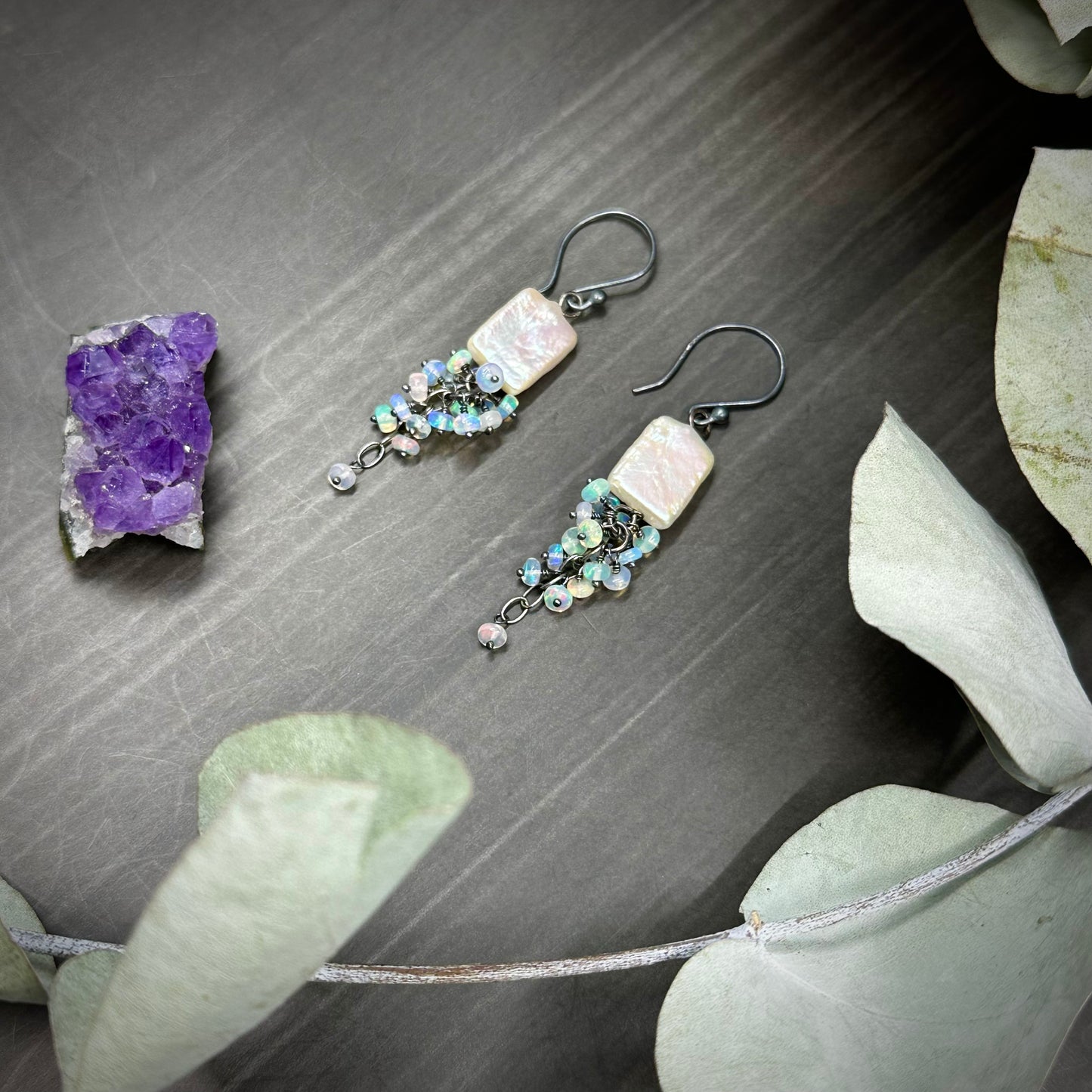 Freshwater Pearl and Opal Cascade Earrings