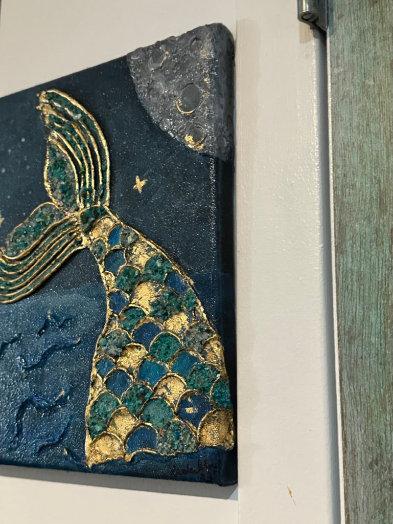 Mermaid in the Moonlight 8x10" Mixed Media Piece