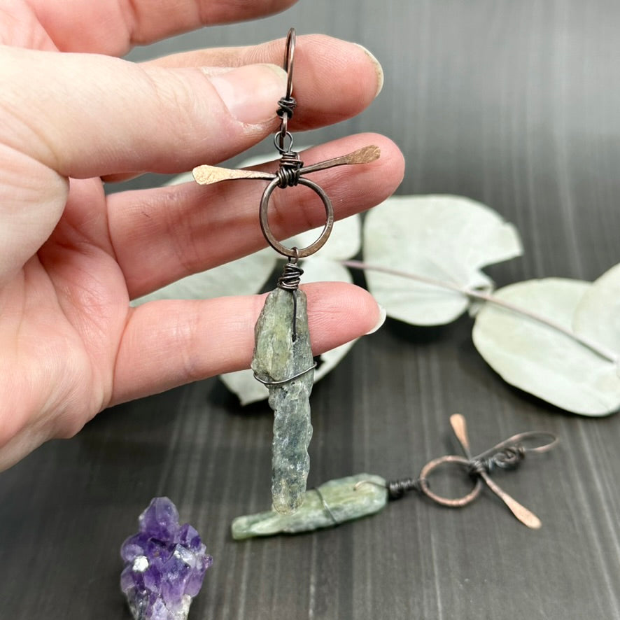 Forged Rustic Kyanite and Copper Earrings