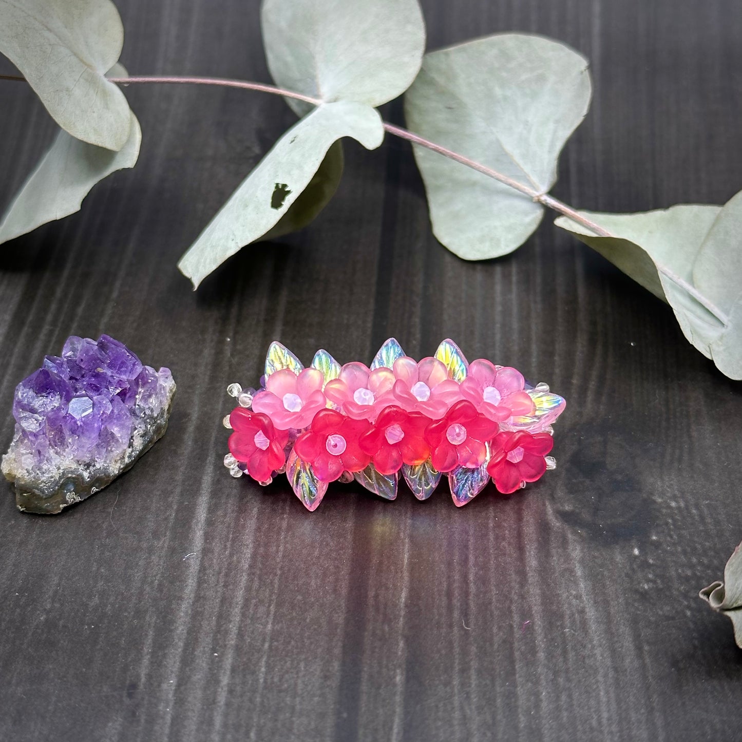 Lucite, Amethyst, Crystal, and Citrine Barette