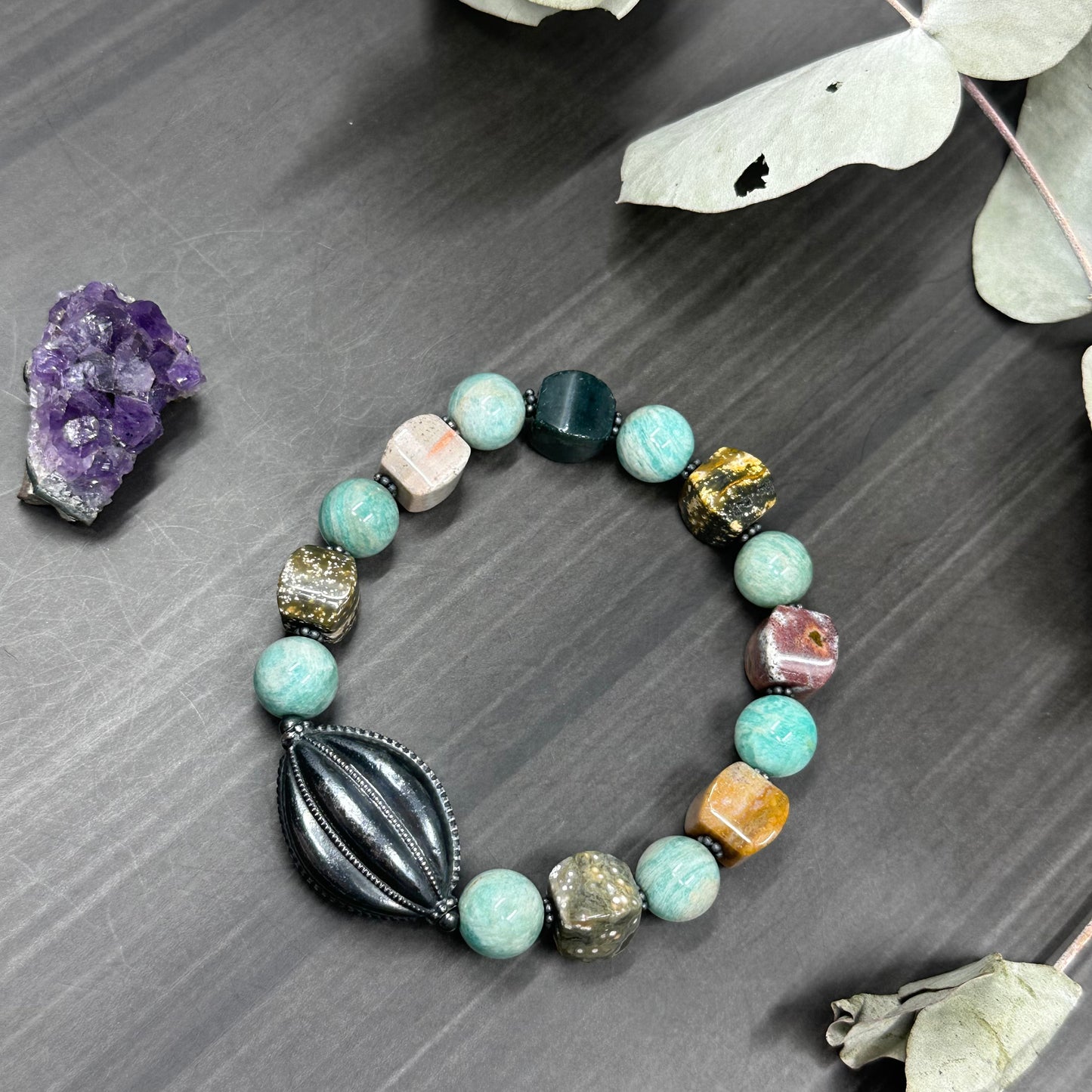 Ocean Jasper, Amazonite, and Sterling Silver Bracelet