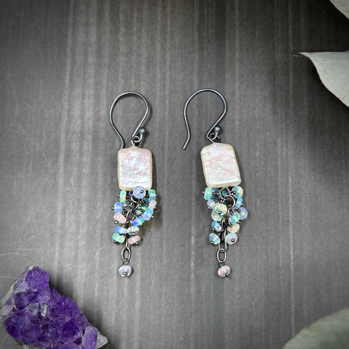 Freshwater Pearl and Opal Cascade Earrings