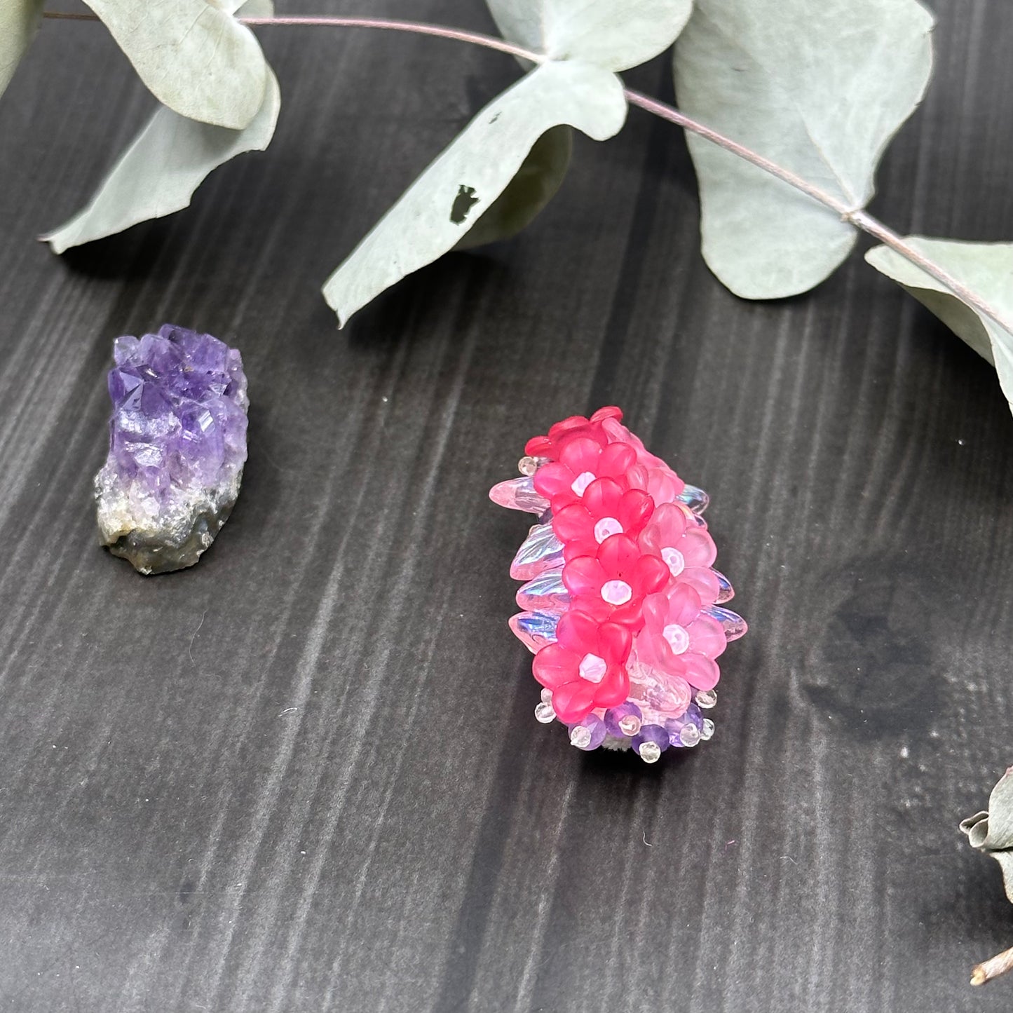 Lucite, Amethyst, Crystal, and Citrine Barette