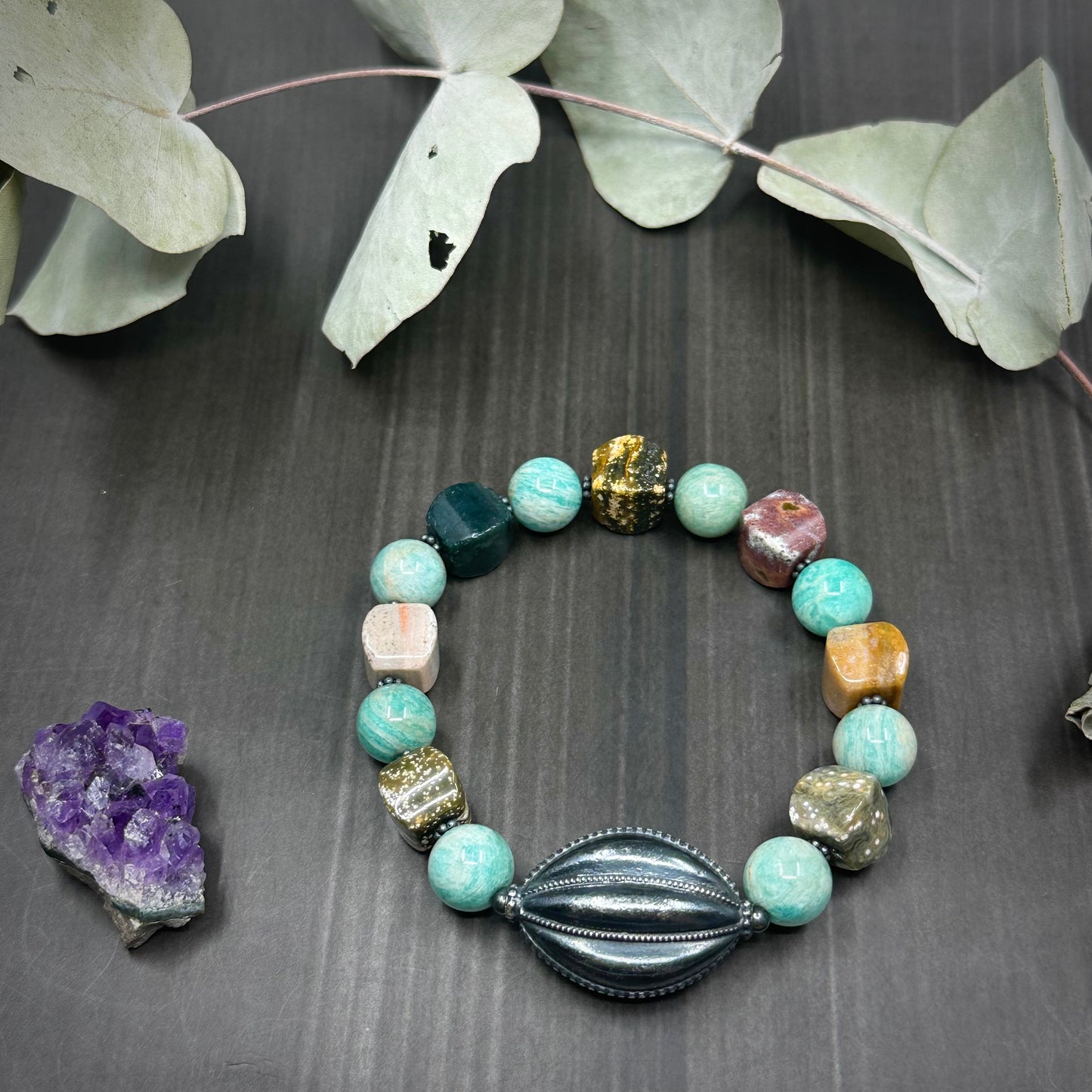 Ocean Jasper, Amazonite, and Sterling Silver Bracelet