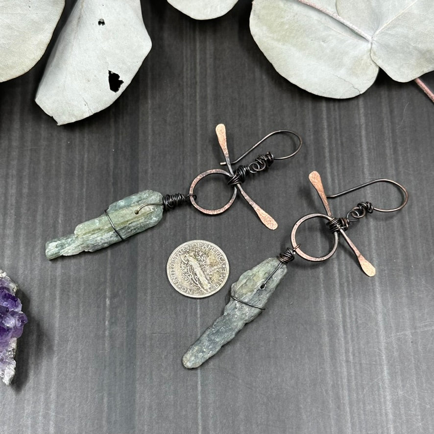 Forged Rustic Kyanite and Copper Earrings