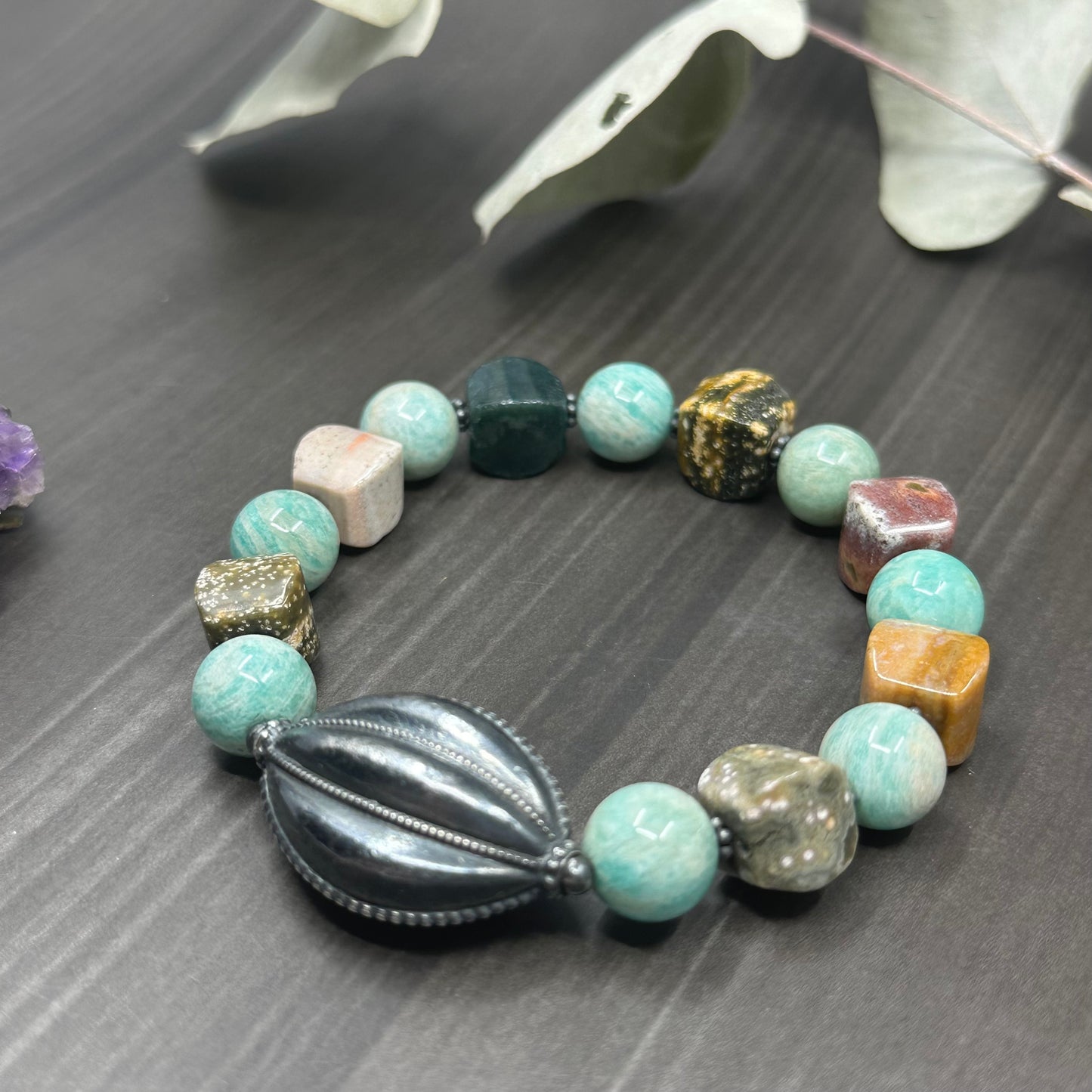 Ocean Jasper, Amazonite, and Sterling Silver Bracelet