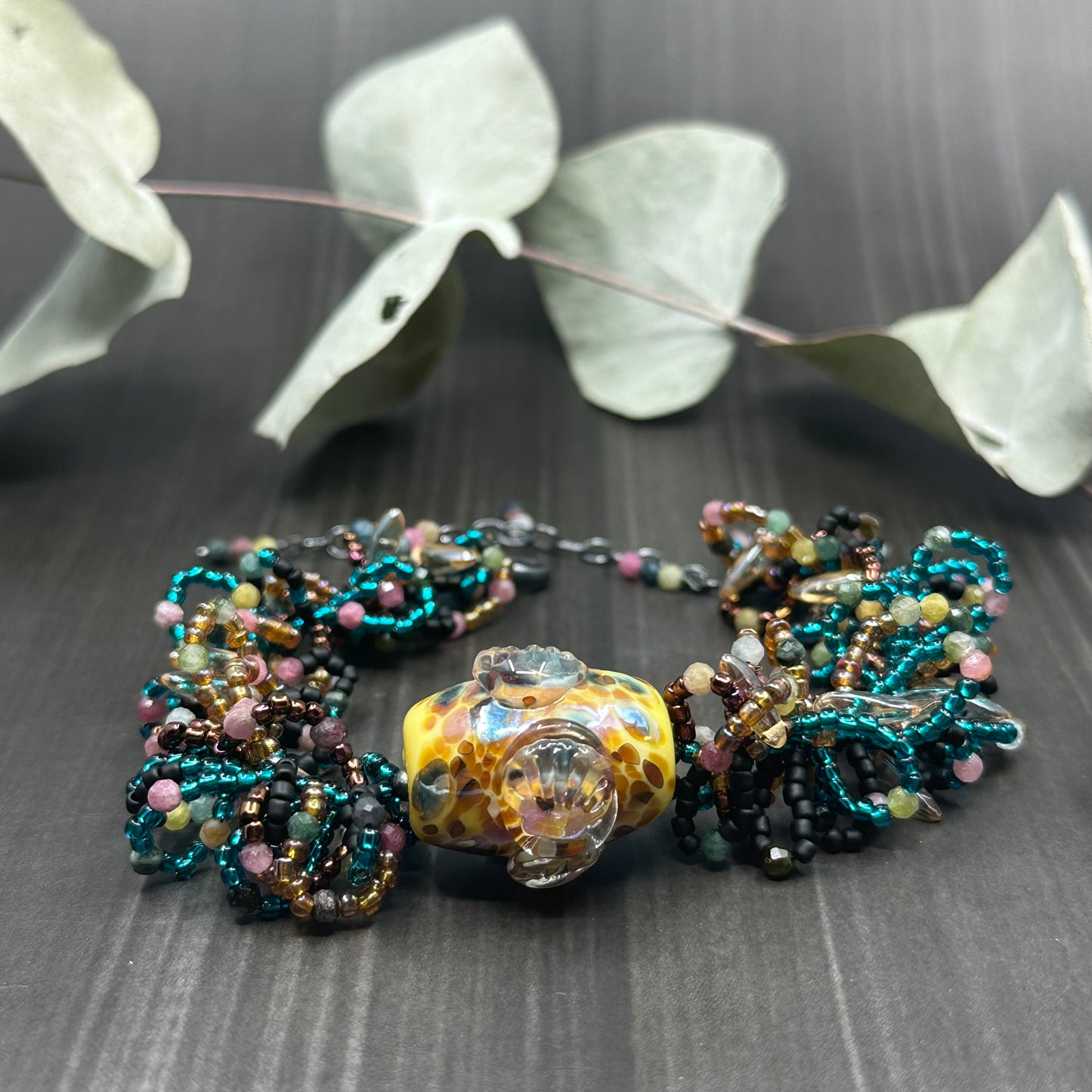 Reef bracelet with Tourmaline and Artisan Glass