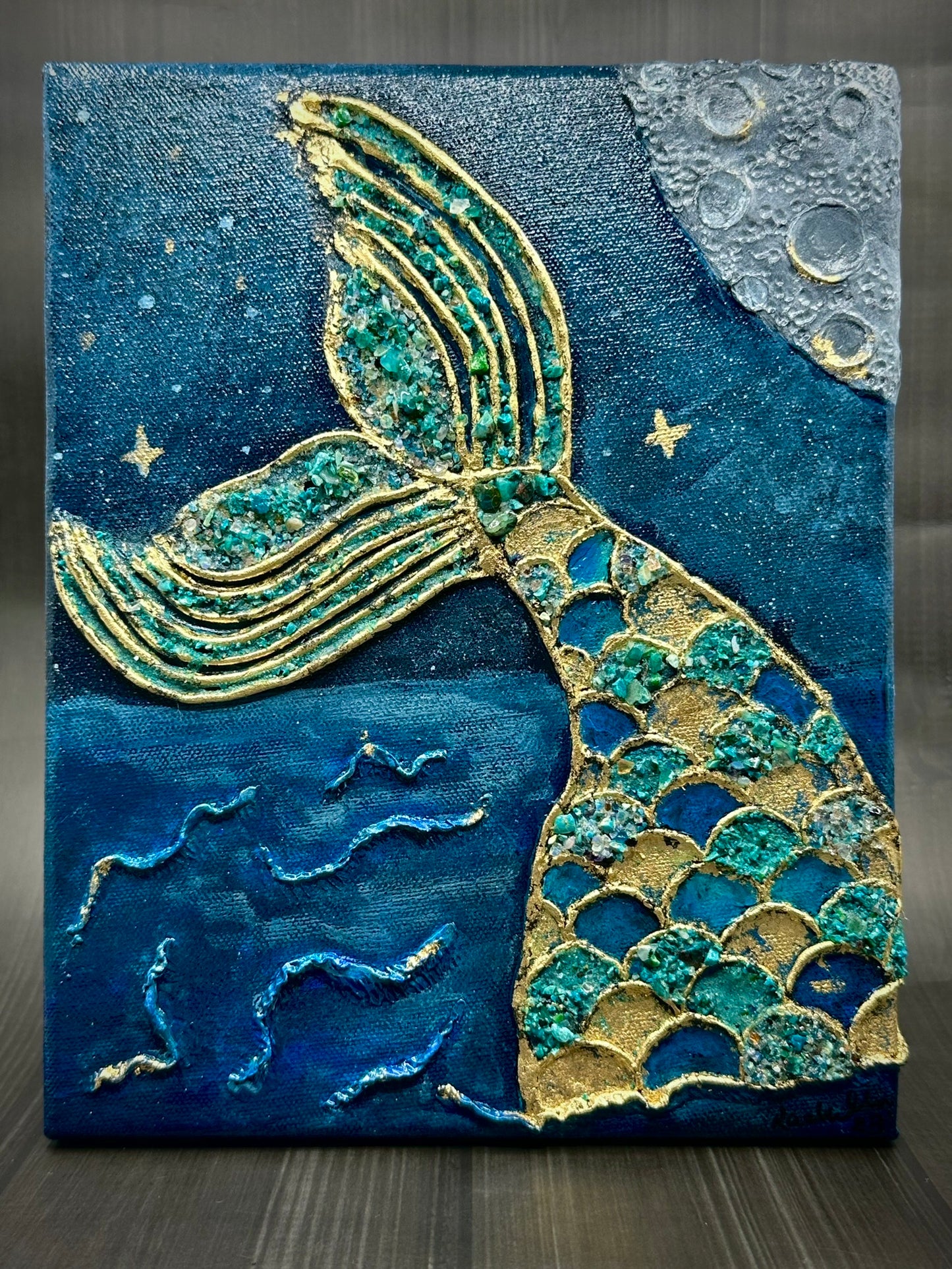 Mermaid in the Moonlight 8x10" Mixed Media Piece