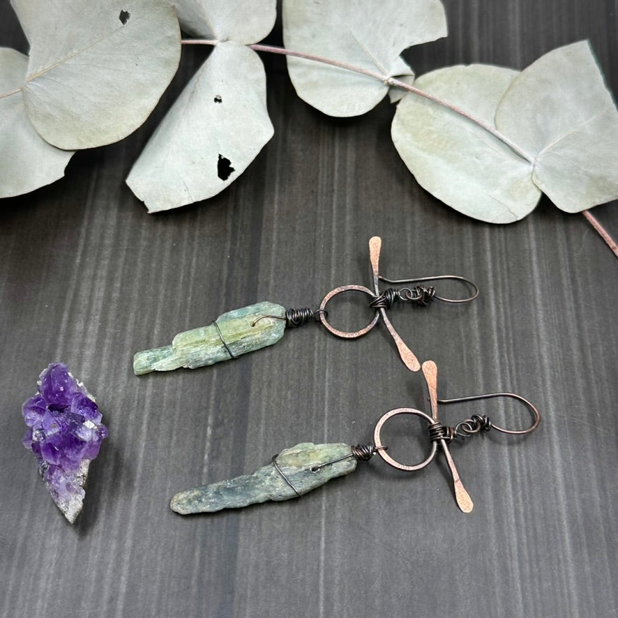 Forged Rustic Kyanite and Copper Earrings