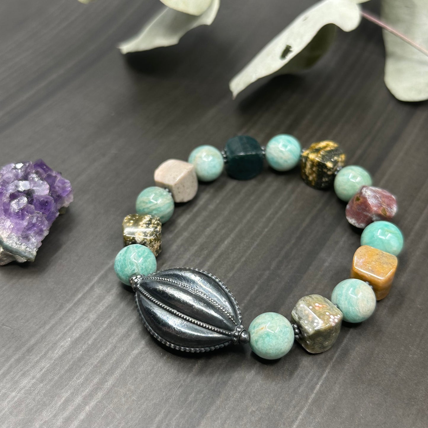 Ocean Jasper, Amazonite, and Sterling Silver Bracelet