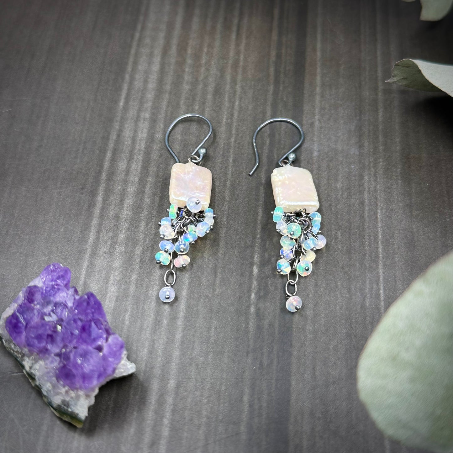Freshwater Pearl and Opal Cascade Earrings