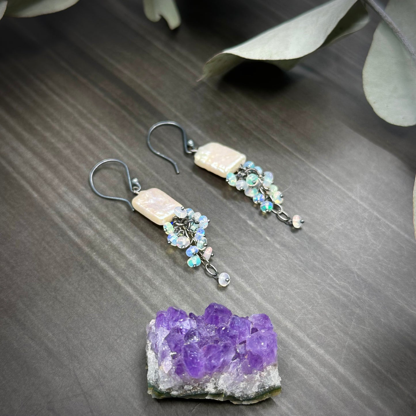 Freshwater Pearl and Opal Cascade Earrings