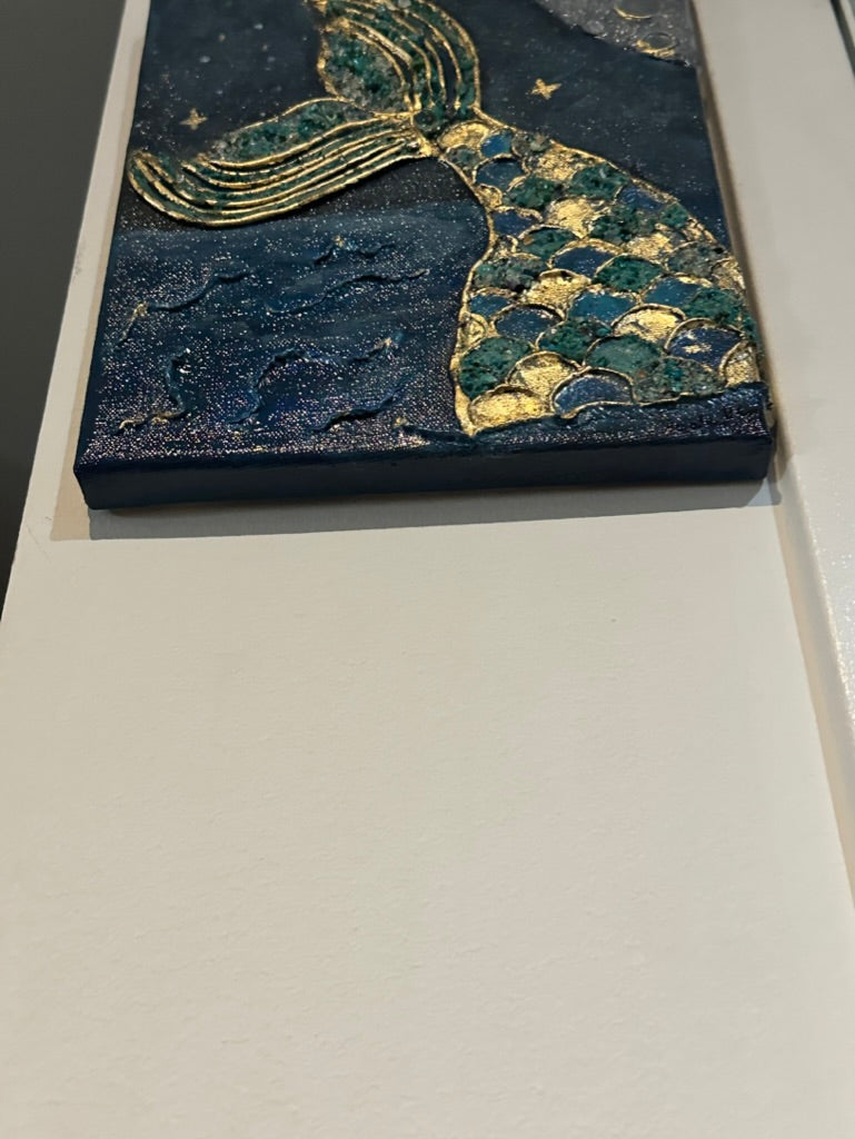 Mermaid in the Moonlight 8x10" Mixed Media Piece