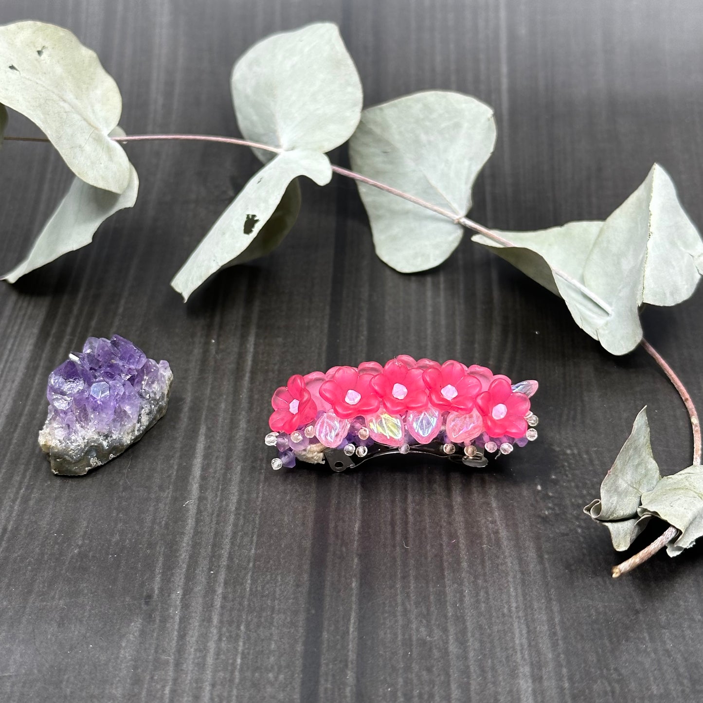 Lucite, Amethyst, Crystal, and Citrine Barette