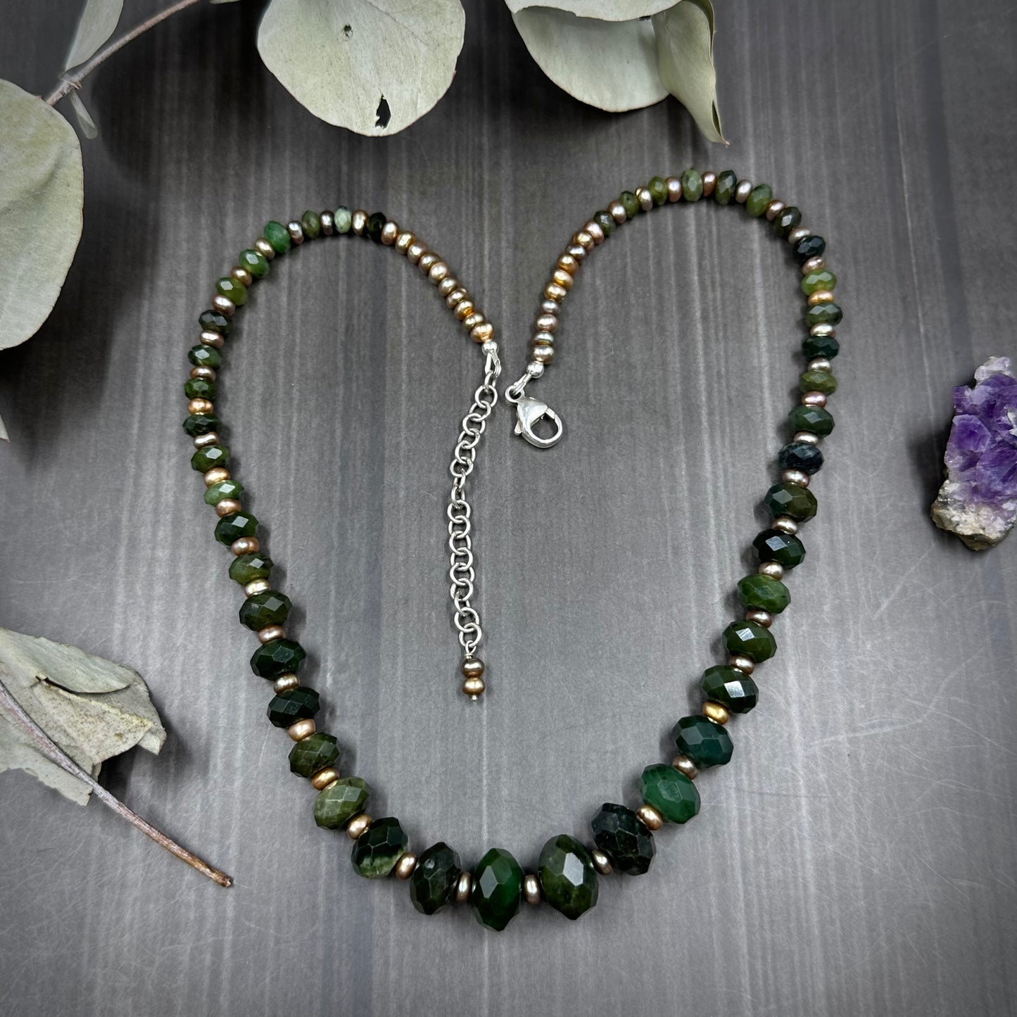 Gorgeous Graduated Greens and Pearls Necklace