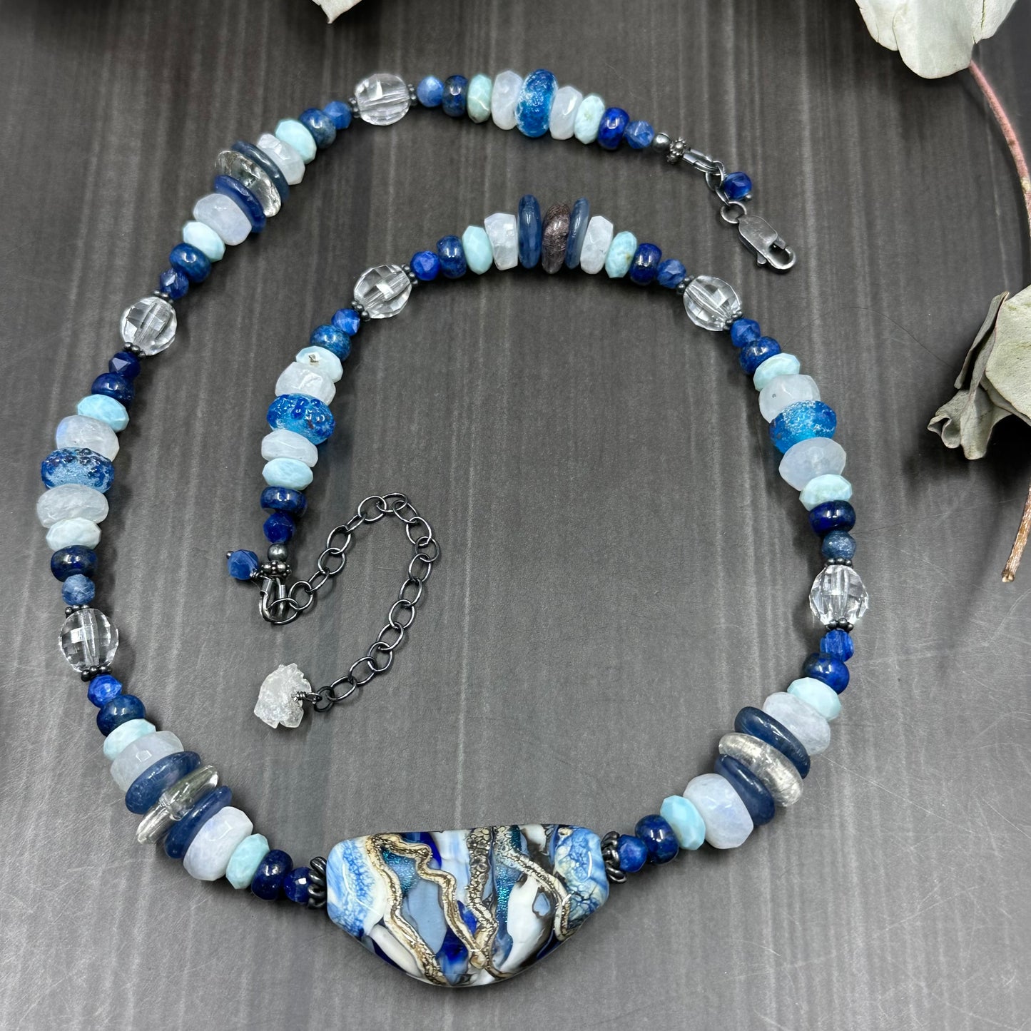 Artisan Glass and Blue Gemstones Necklace