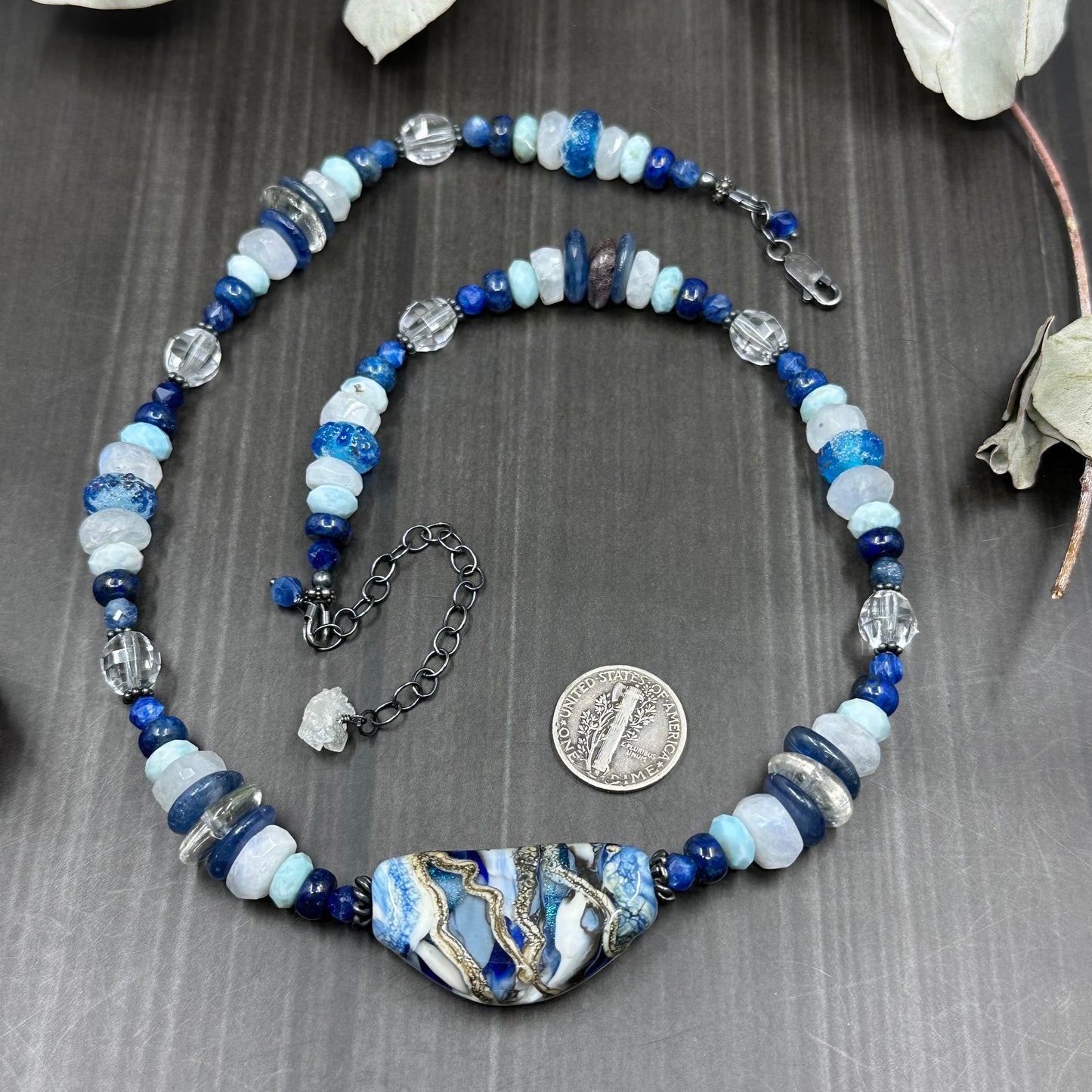 Artisan Glass and Blue Gemstones Necklace