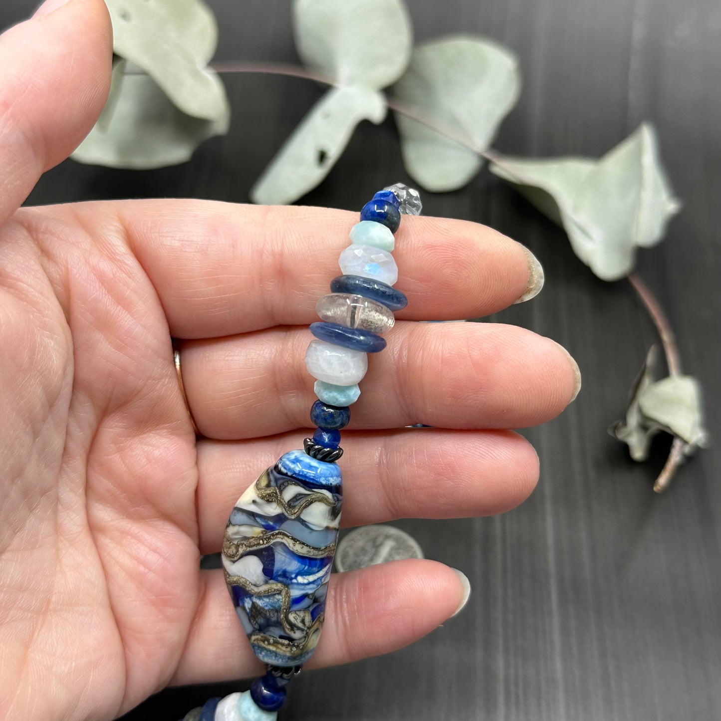 Artisan Glass and Blue Gemstones Necklace