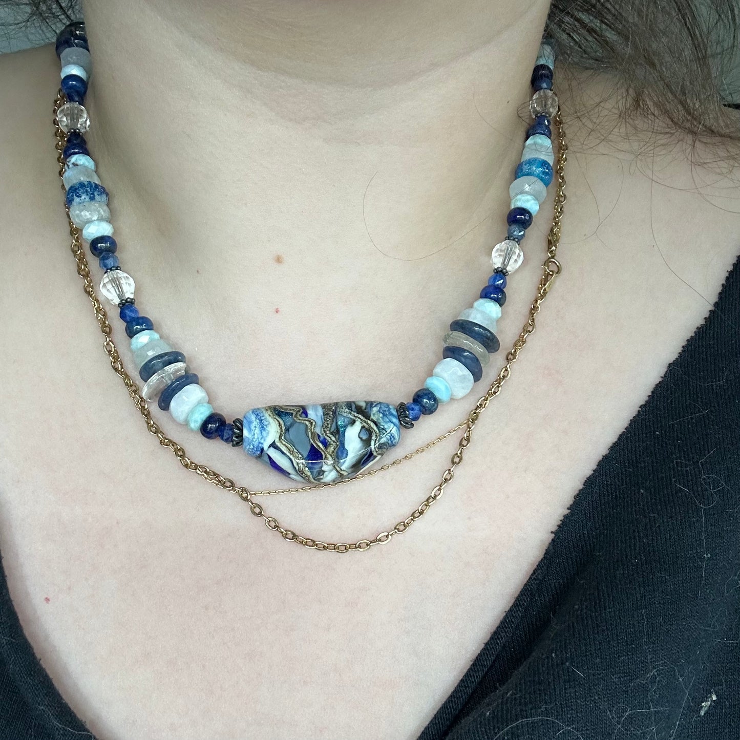 Artisan Glass and Blue Gemstones Necklace