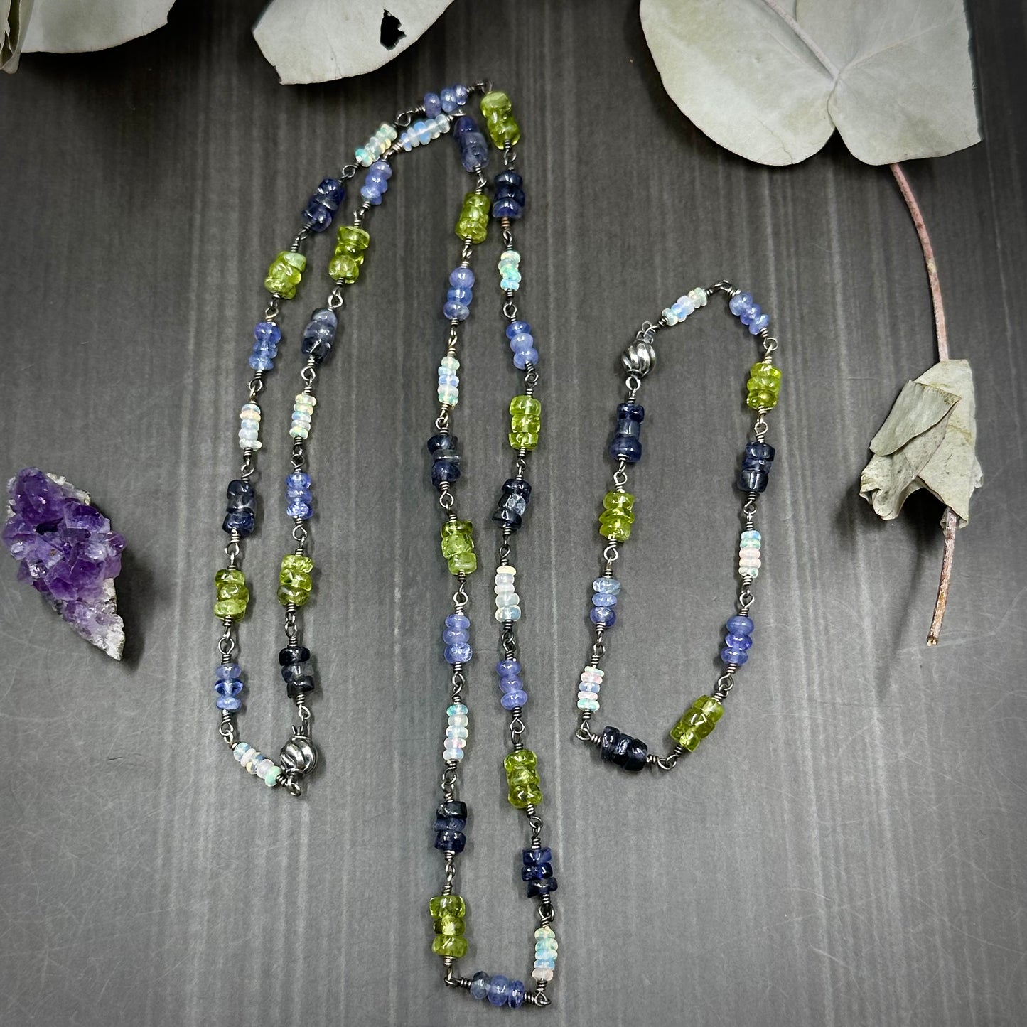 Peridot, Tanzanite, Opal, and Iolite Sterling Silver Bracelet