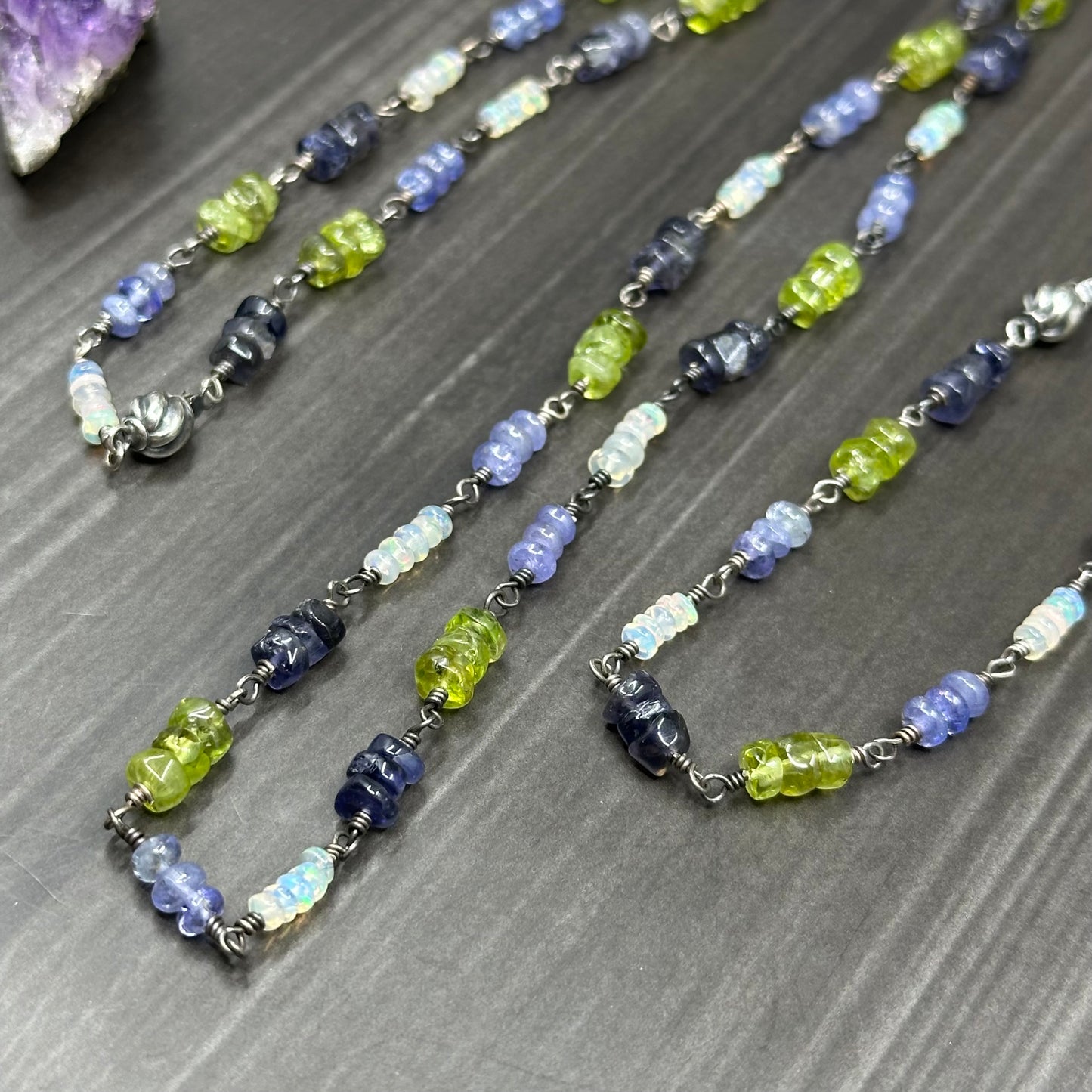 Peridot, Tanzanite, Opal, and Iolite Sterling Silver Bracelet