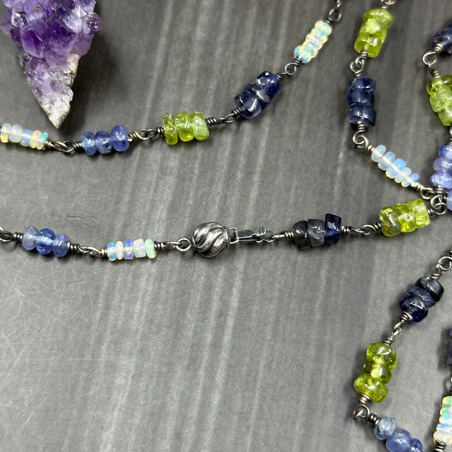 Peridot, Tanzanite, Opal, and Iolite Sterling Silver Bracelet