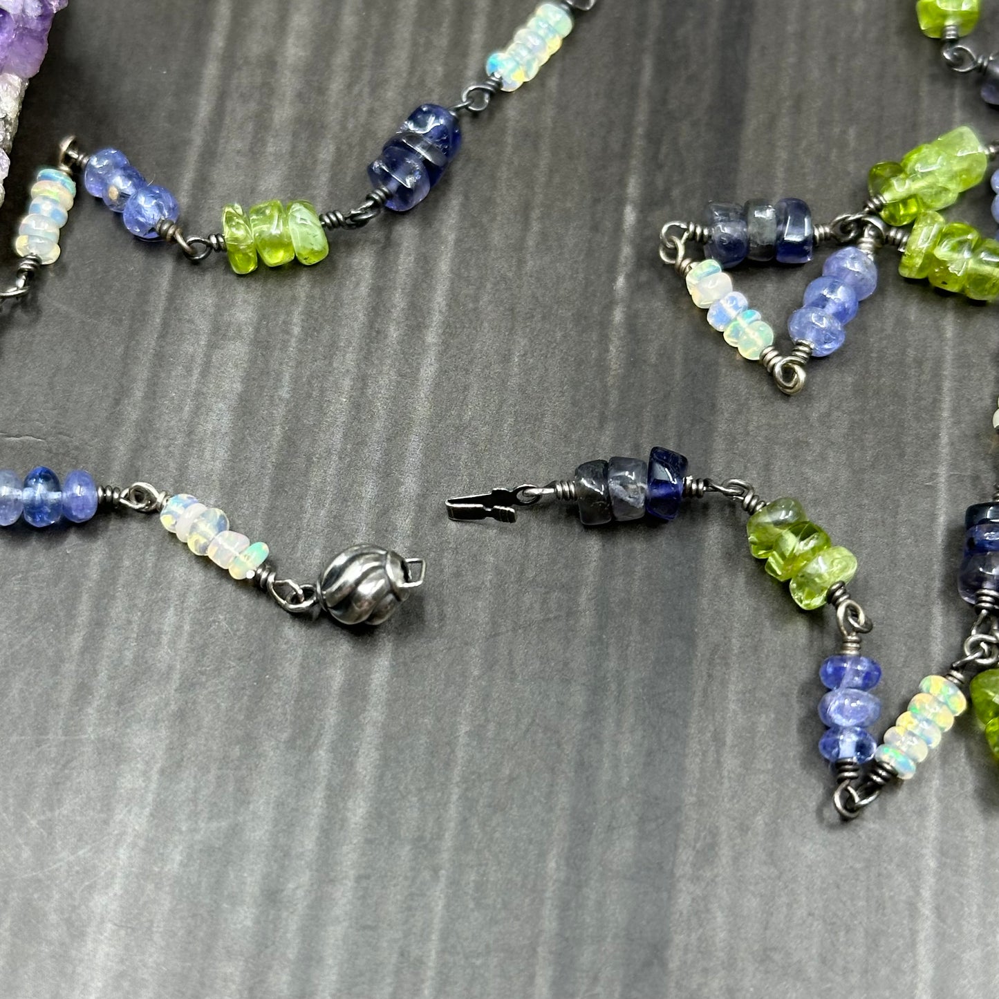 Peridot, Tanzanite, Opal, and Iolite Sterling Silver Bracelet