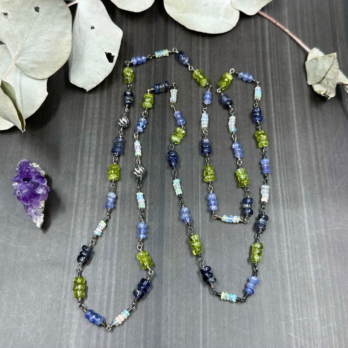 Peridot, Tanzanite, Opal, and Iolite Sterling Silver Bracelet