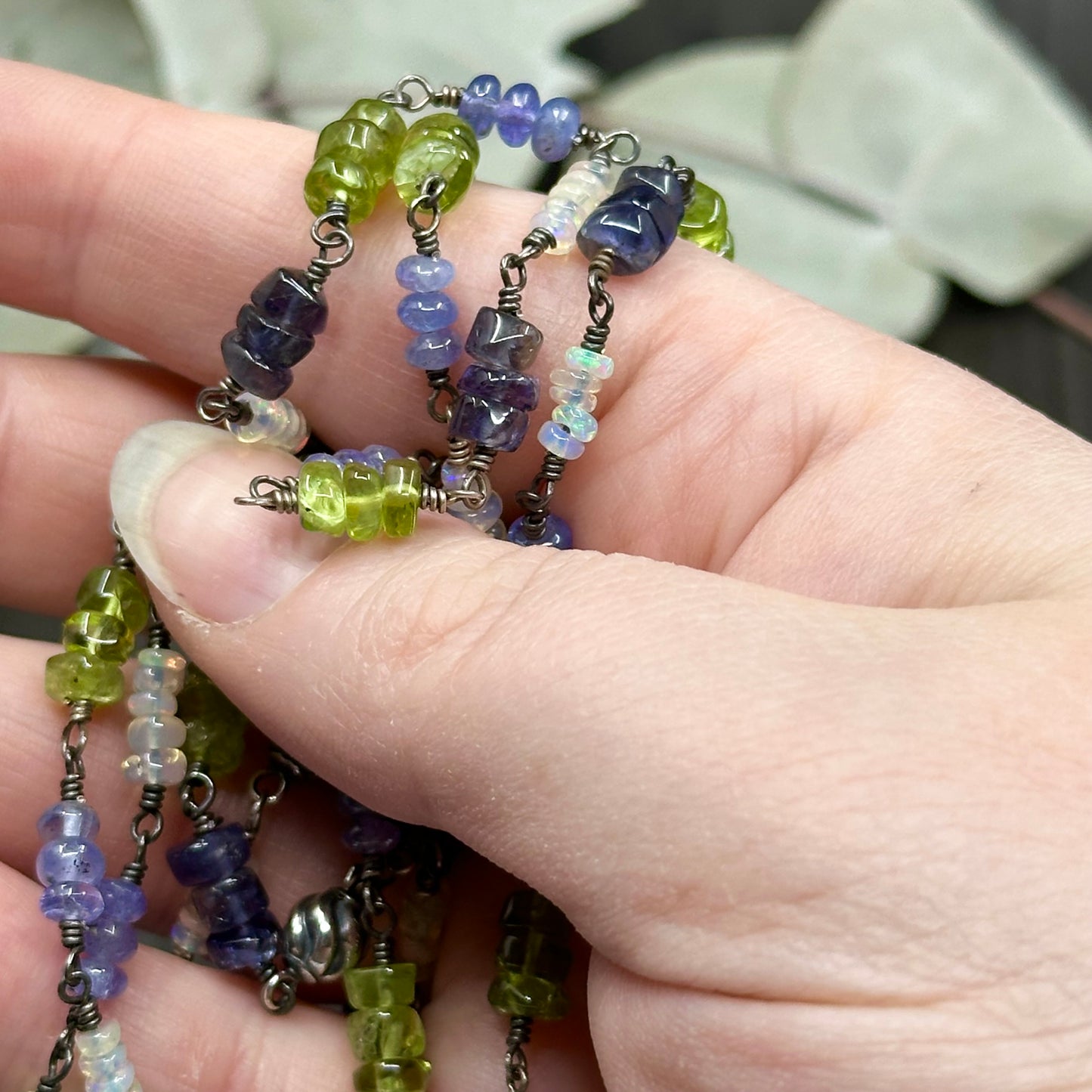 Peridot, Tanzanite, Opal, and Iolite Sterling Silver Bracelet