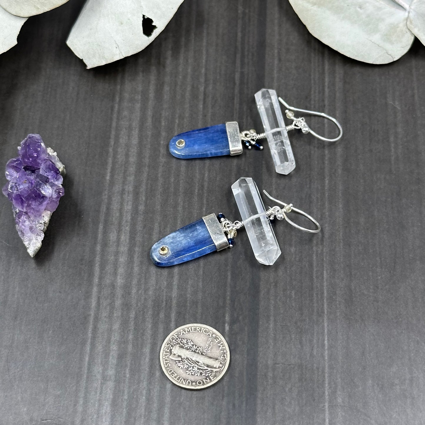 Kyanite, Citrine, Cubic Zirconia, Quartz, and Sterling silver Earrings