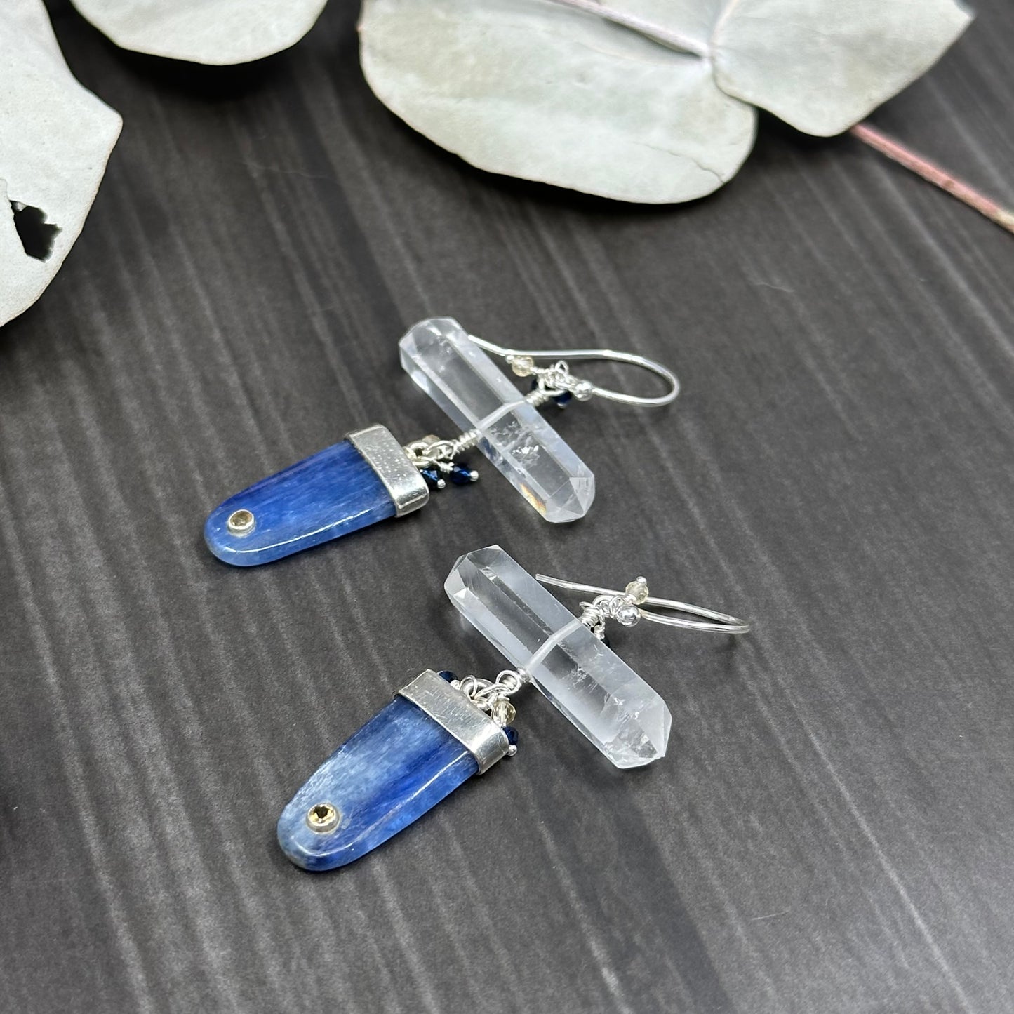 Kyanite, Citrine, Cubic Zirconia, Quartz, and Sterling silver Earrings