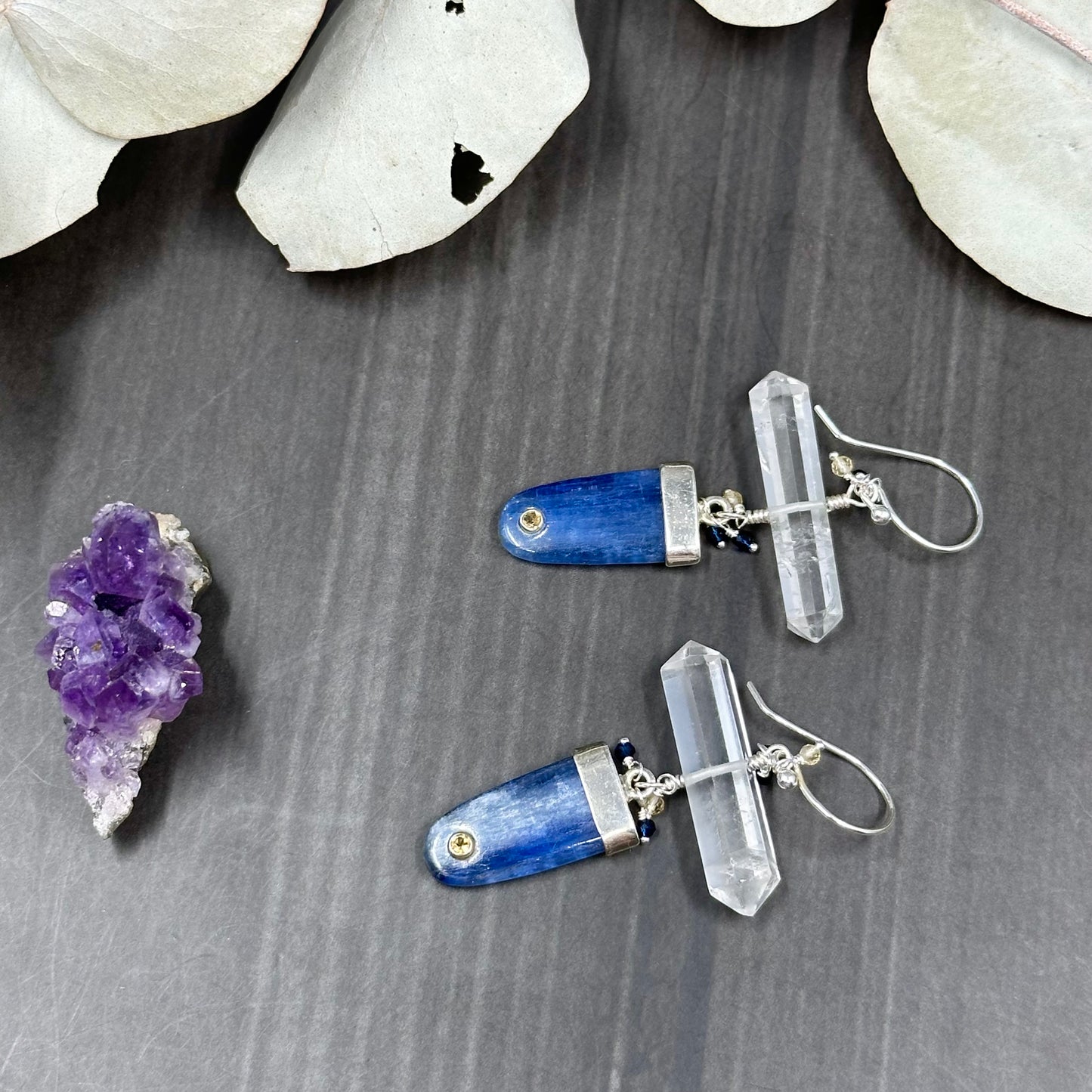 Kyanite, Citrine, Cubic Zirconia, Quartz, and Sterling silver Earrings