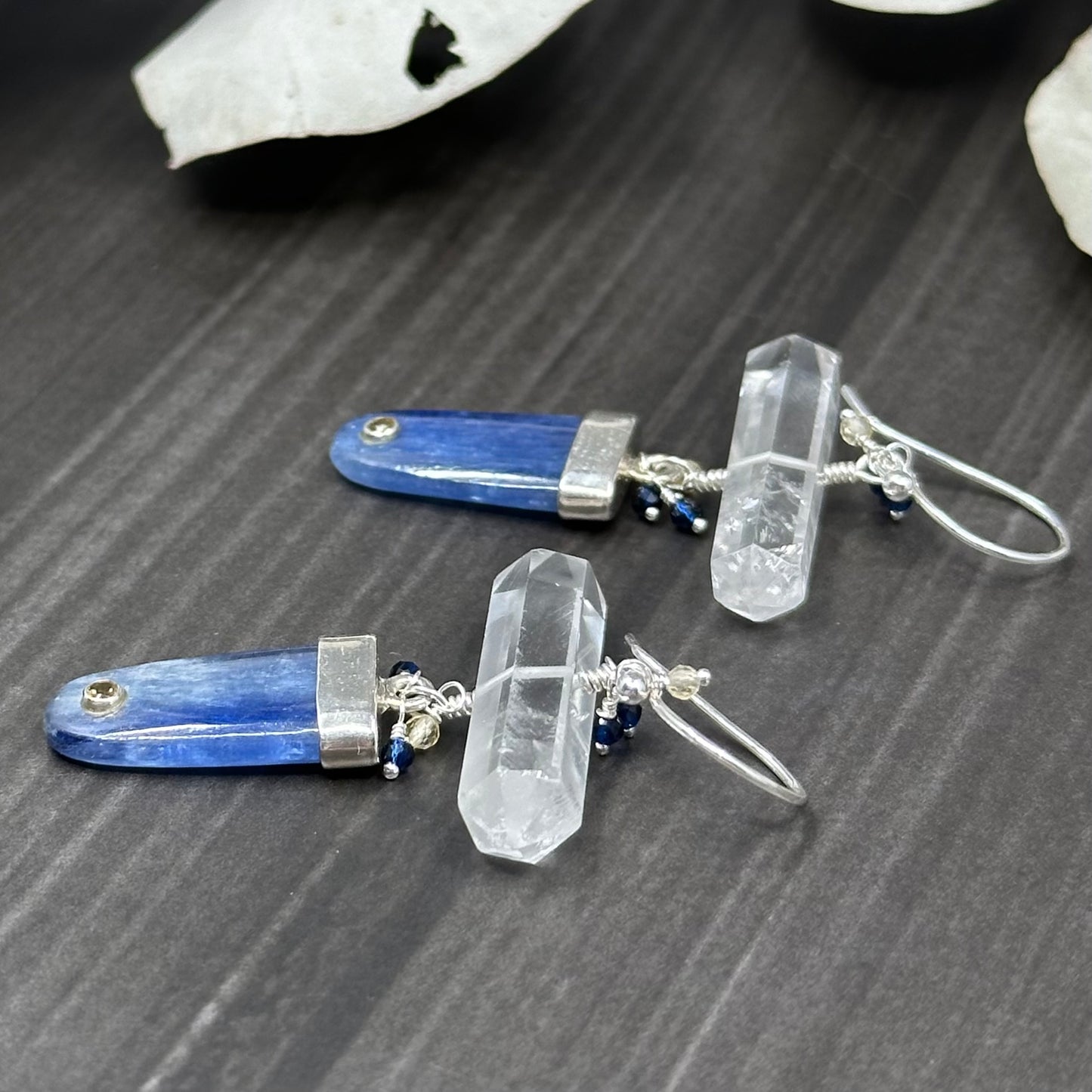 Kyanite, Citrine, Cubic Zirconia, Quartz, and Sterling silver Earrings