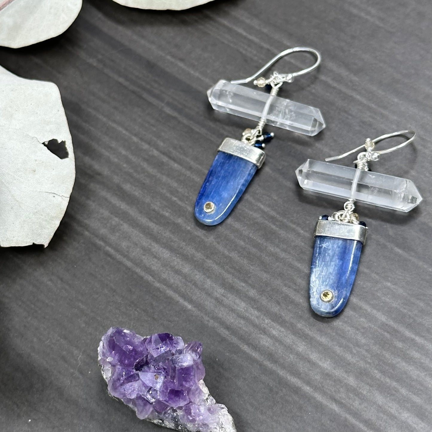 Kyanite, Citrine, Cubic Zirconia, Quartz, and Sterling silver Earrings