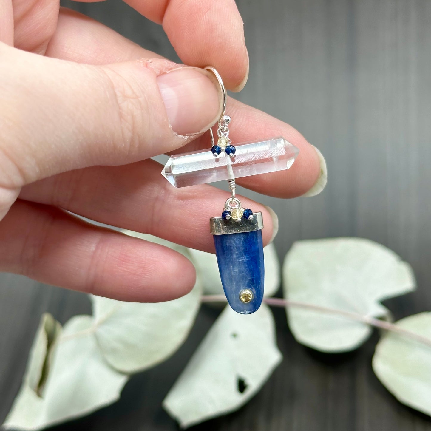 Kyanite, Citrine, Cubic Zirconia, Quartz, and Sterling silver Earrings
