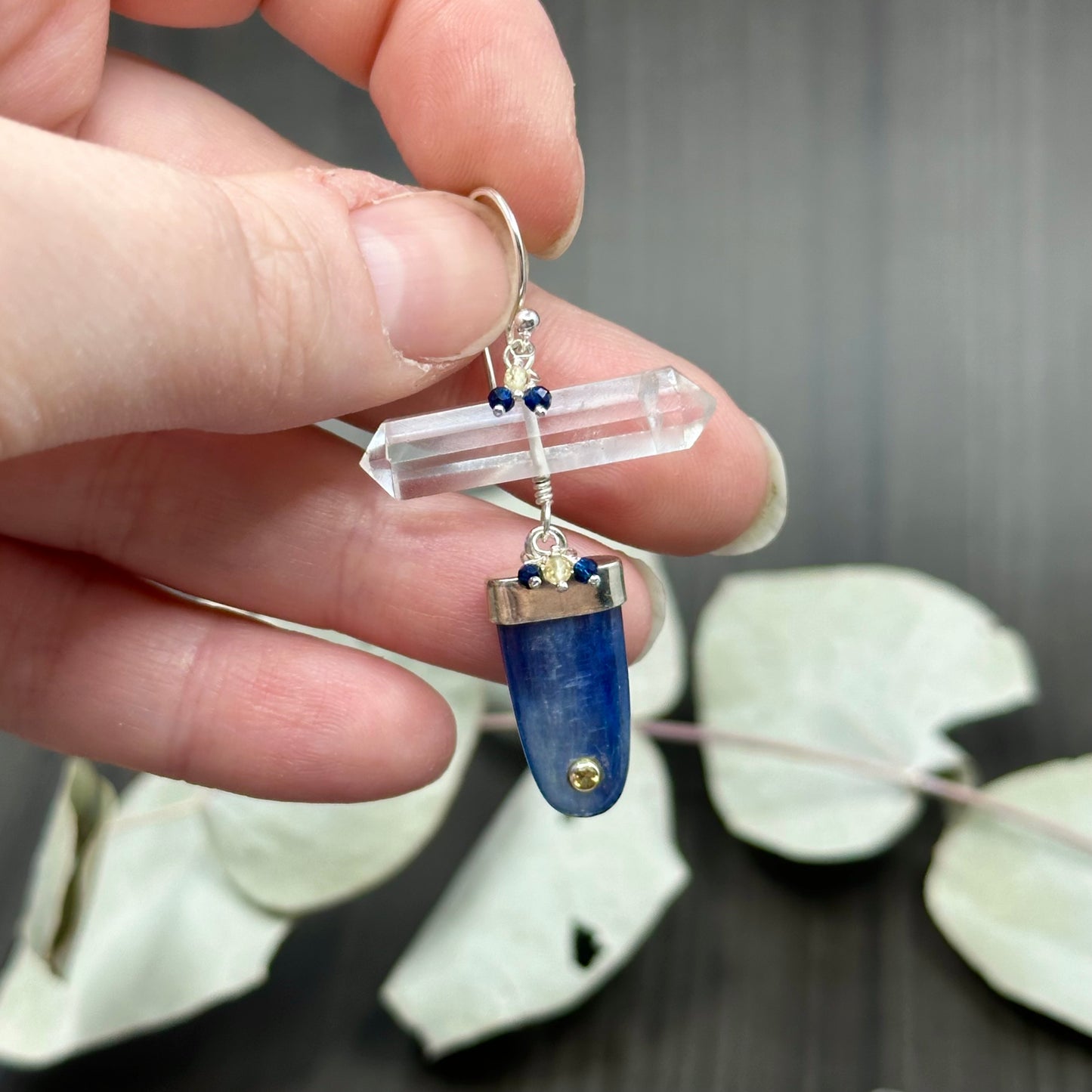 Kyanite, Citrine, Cubic Zirconia, Quartz, and Sterling silver Earrings