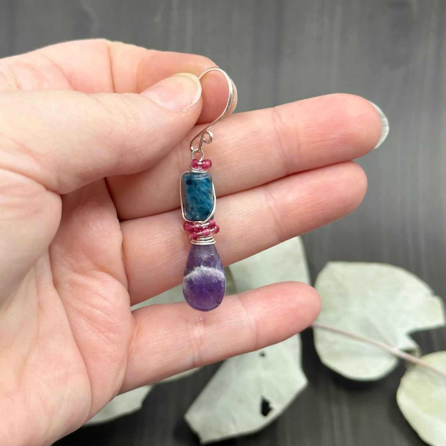 Sterling silver, amethyst, apatite, and cubic zirconia earrings