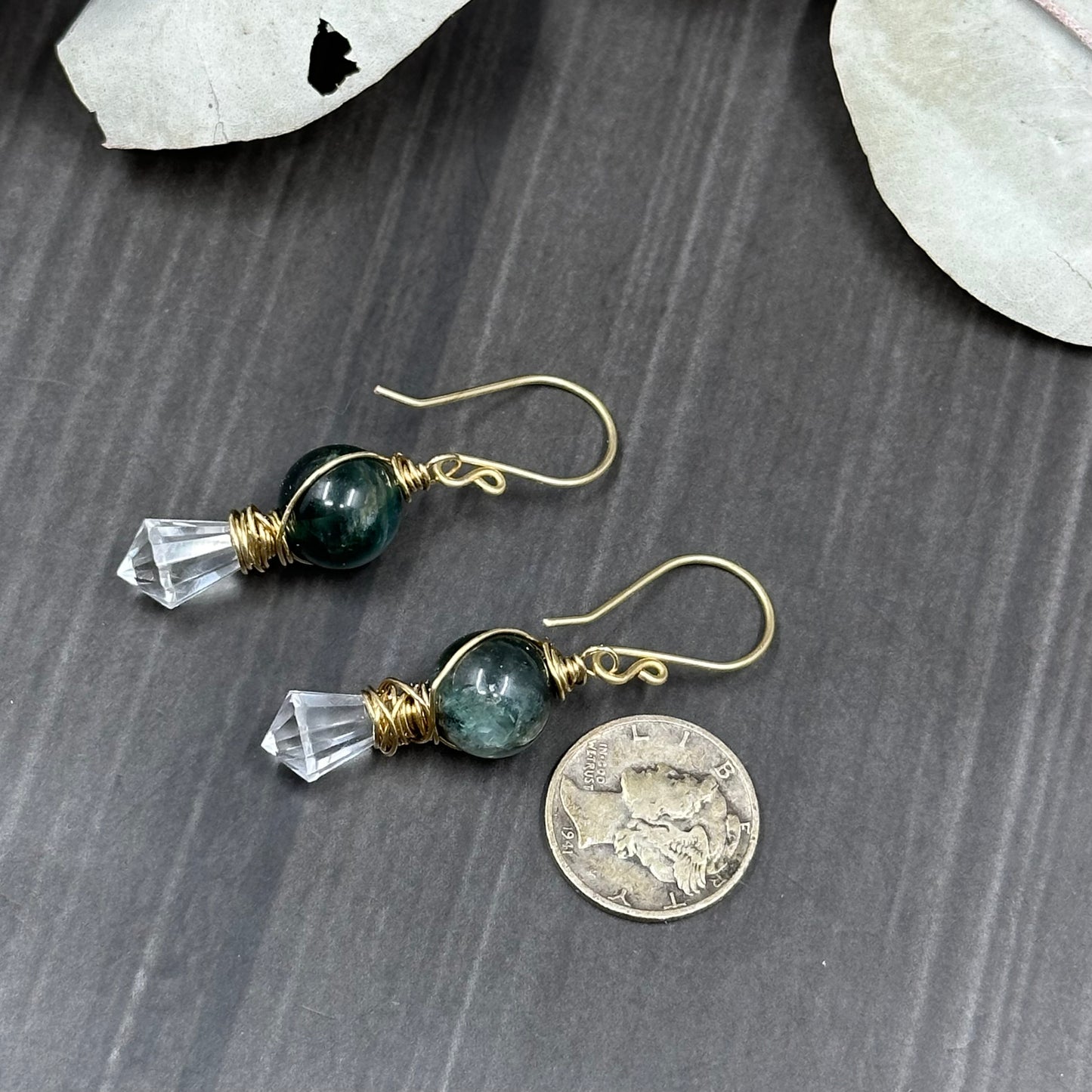 Kyanite, Quartz, and Brass Earrings