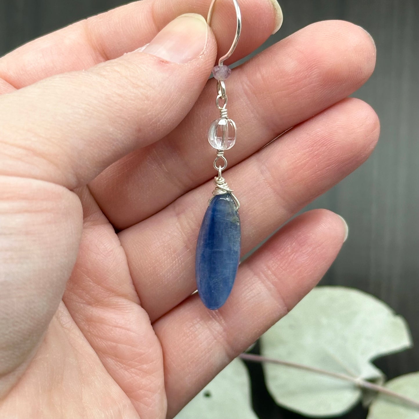 Kyanite, Quartz, and Cacoxenite Earrings in Sterling Silver