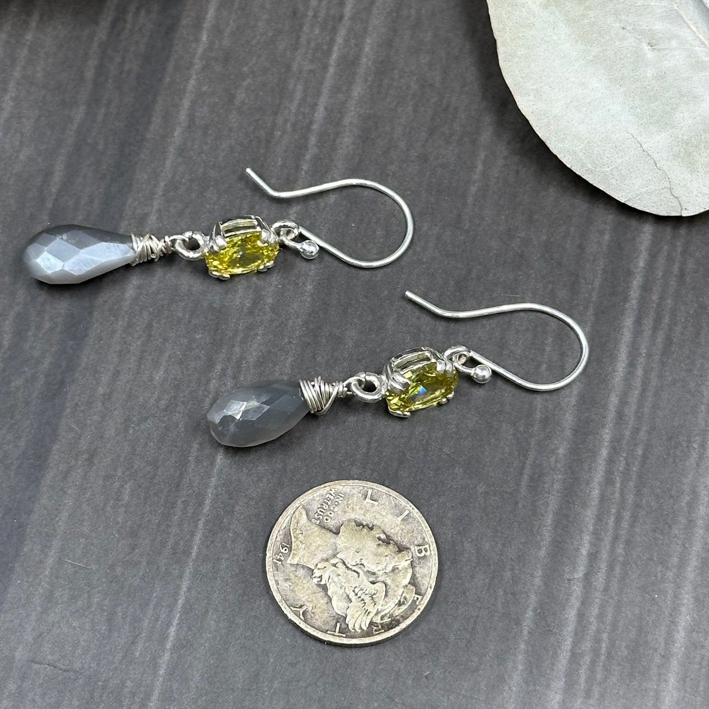 Citrine and Gray Moonstone Earrings in Sterling Silver
