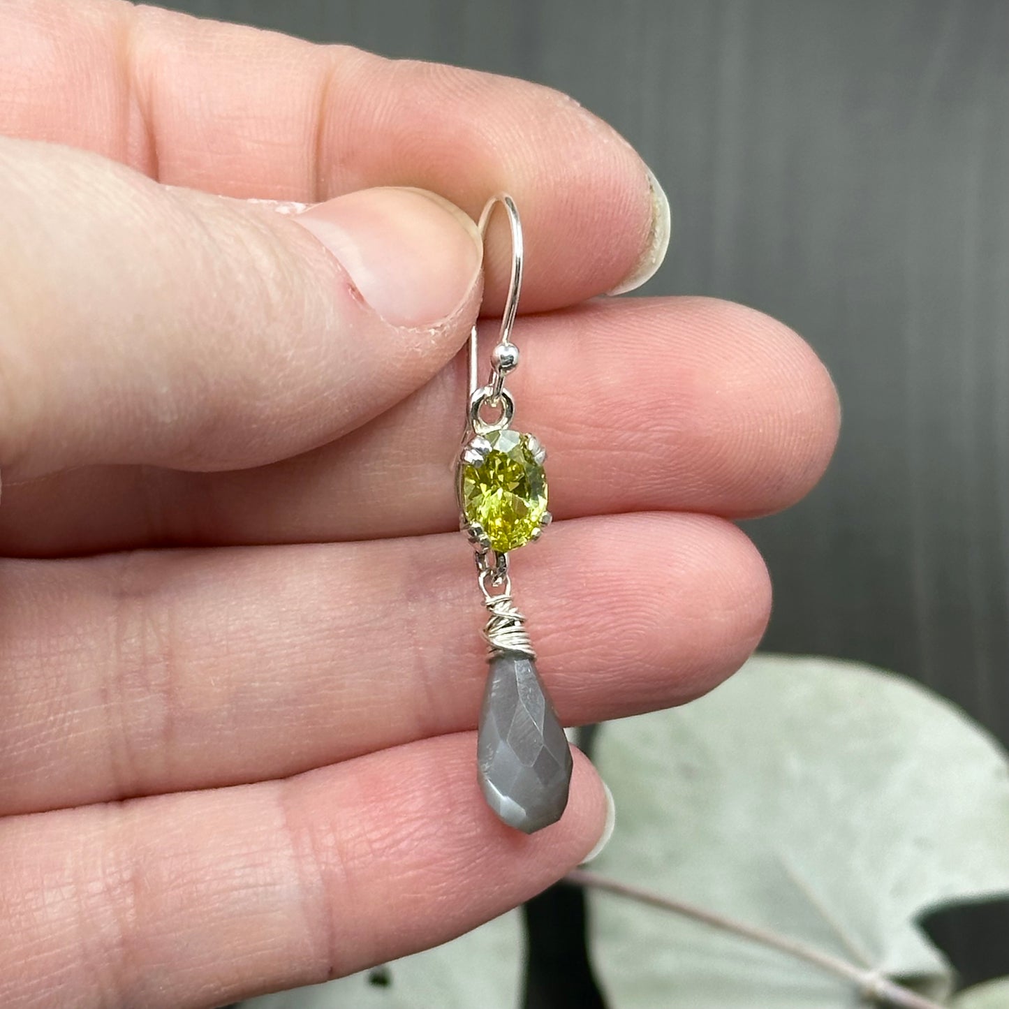 Citrine and Gray Moonstone Earrings in Sterling Silver